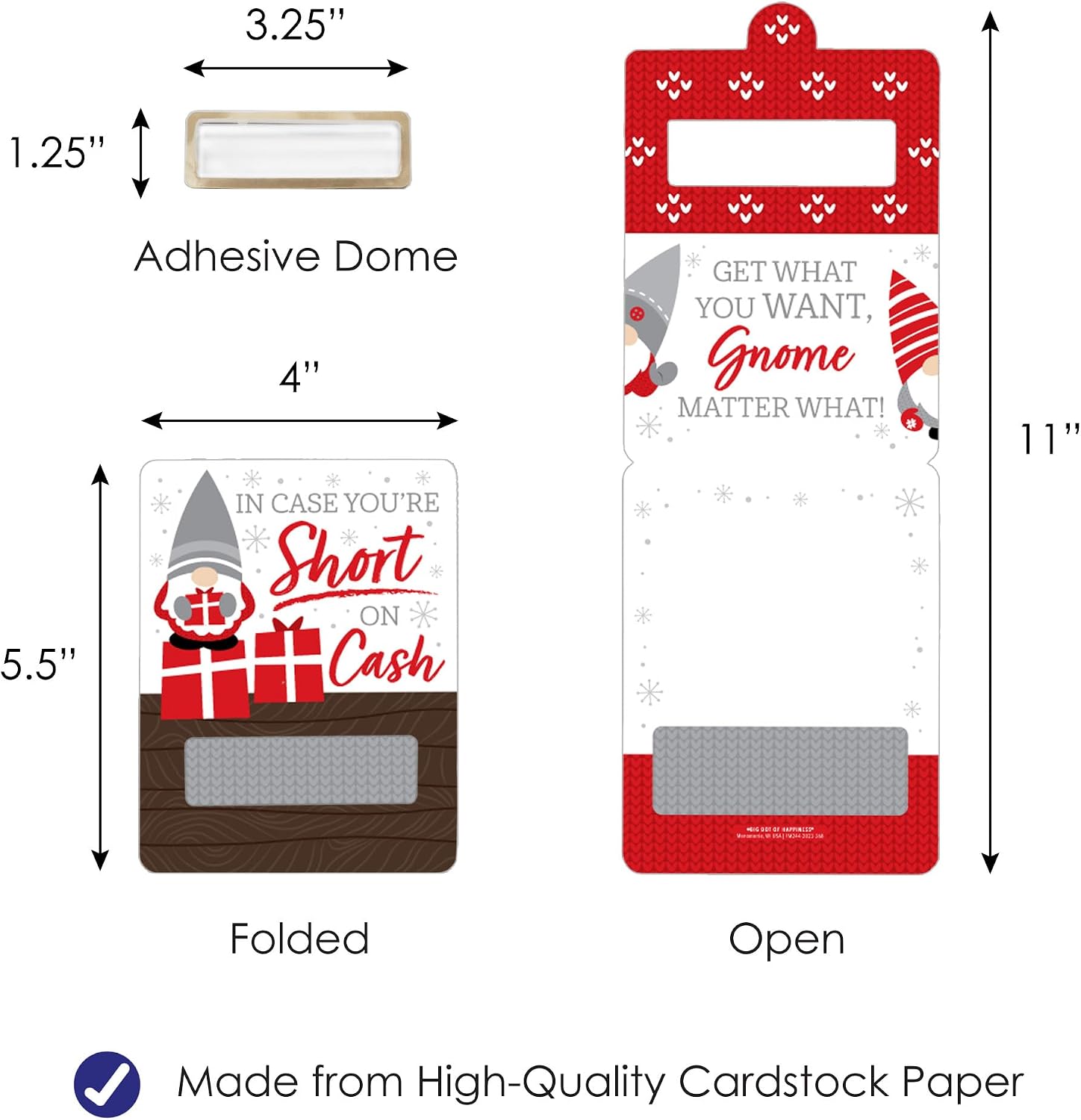 Big Dot of Happiness Christmas Gnomes - DIY Assorted Holiday Party Cash Holder Gift - Funny Money Cards - Set of 6 image 5