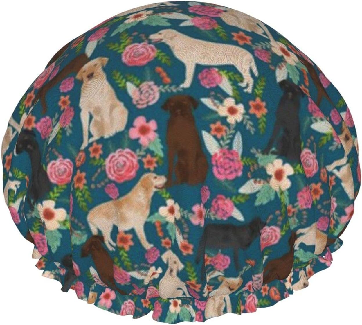 Bath Cap Labrador Florals Yellow Lab Chocolate Lab Black Lab Shower Cap Shower Hat Waterproof Double Layer Reusable Elastic Nightcap