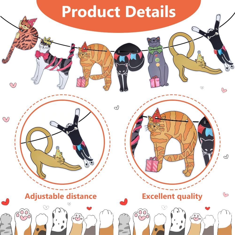 Cat Themed Banner - Colorful and fun party decorations for cat lovers (Funny Cat Happy Birthday) - Image 3