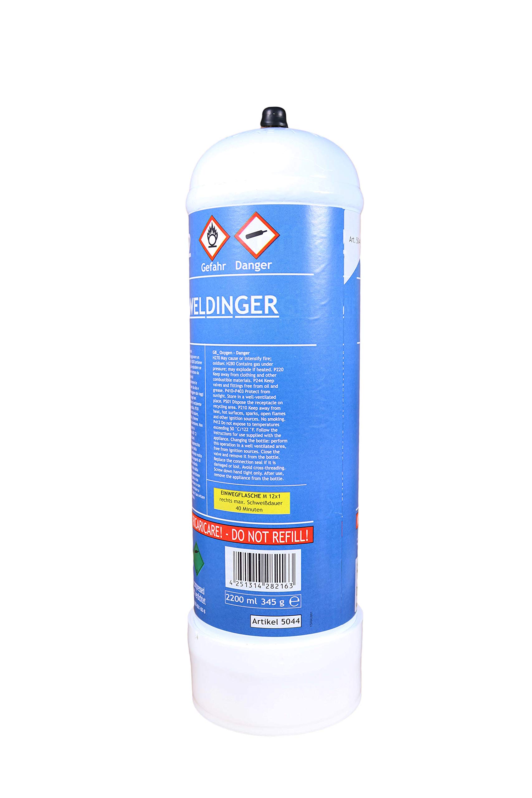 WELDINGER Sauerstoff Einwegflasche 2,2 l M12x1re 110bar