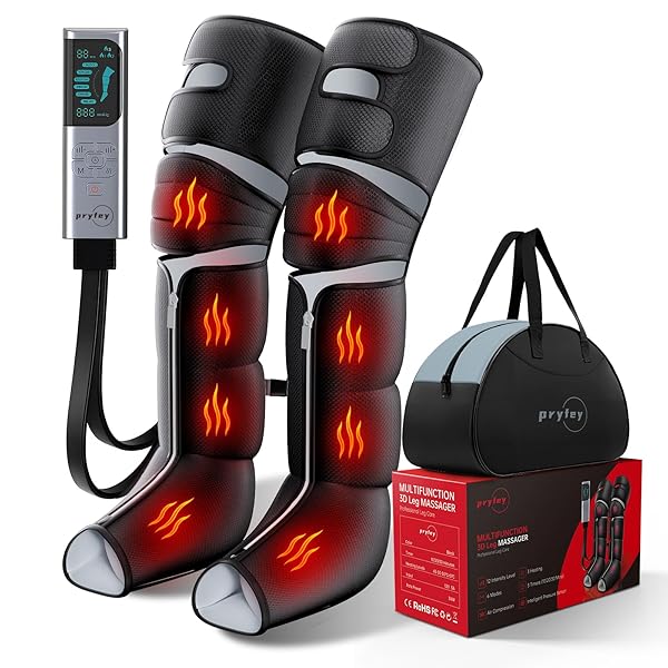 Leg Massager with Heat and Compression, Foot Massager for Circulation and Pain Relief, 3 Timers, 12 Intensity, 6 Modes,3 Heating with Knee Massager,Mother's Day Gifts for Man Woman,Black