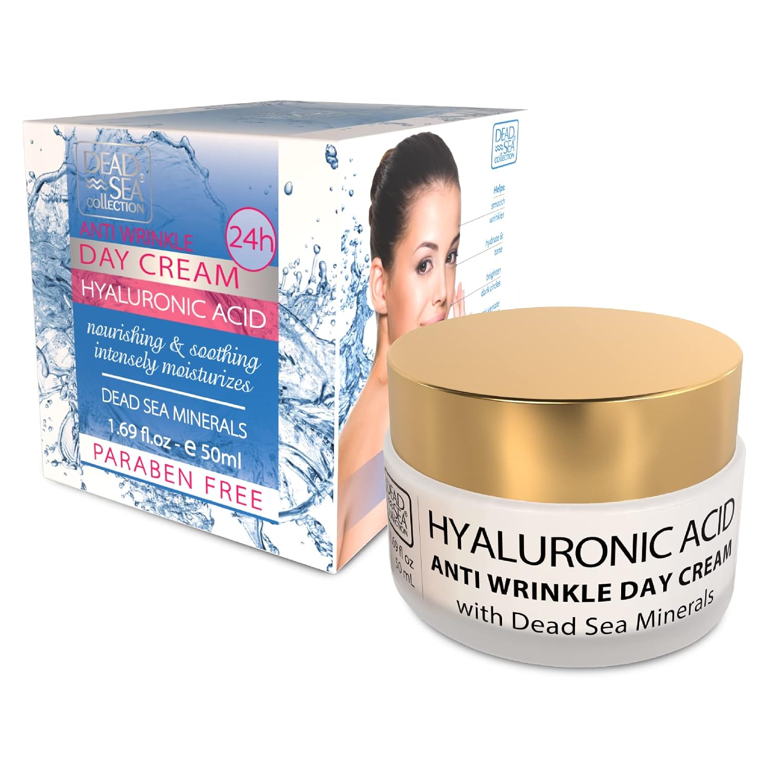 Dead Sea Collection Anti-Wrinkle Day Cream for Face with Hyaluronic Acid - Anti Aging - Skin Care with Sea Minerals - Nourishing, Moisturizer, Hydrating and Smoothing Face Cream (1.69 fl.oz)