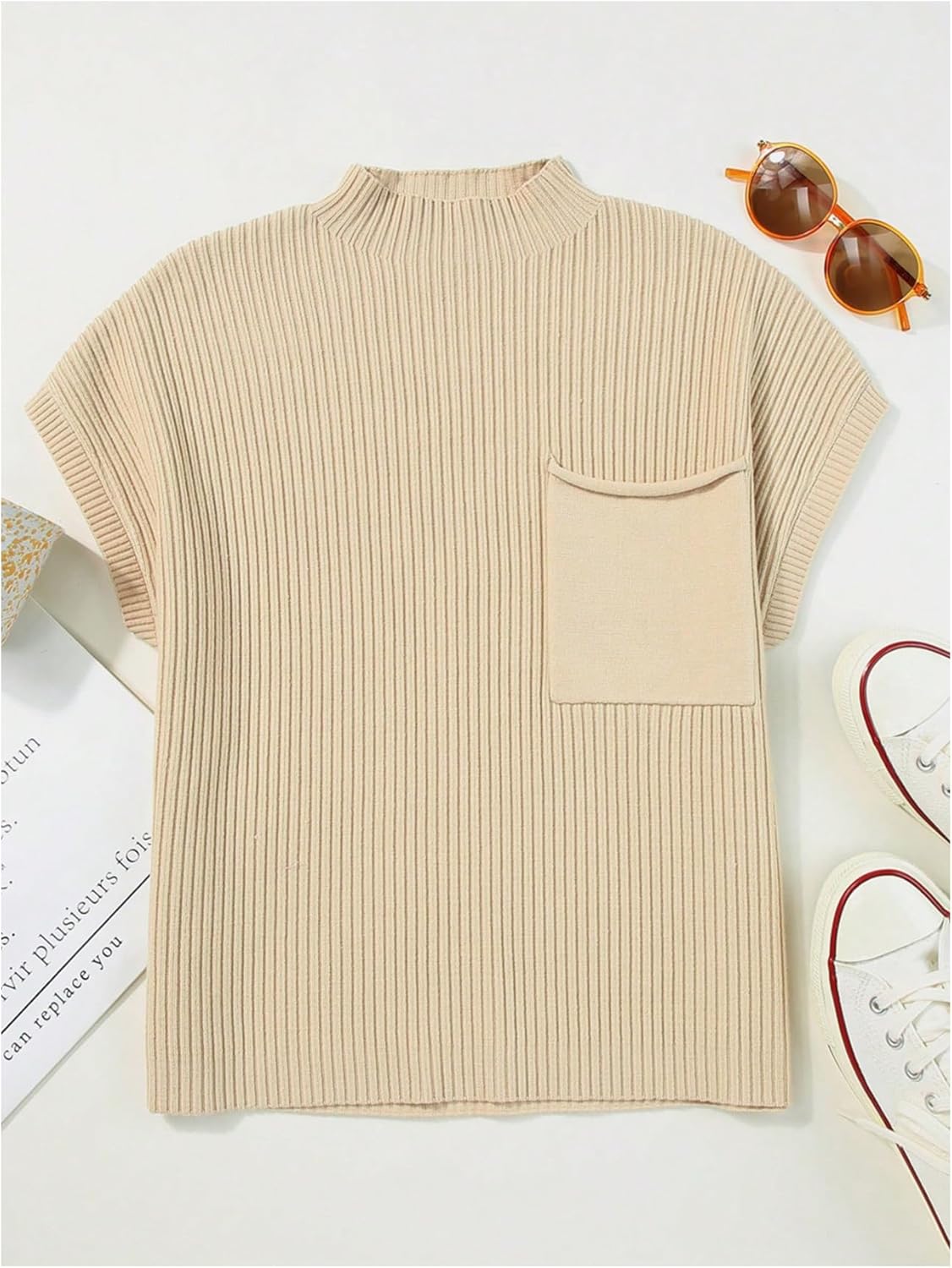 Verdusa Women's Mock Neck Dolman Short Sleeve Sweater Lightweight Loose Knitted Pullovers - Image 4