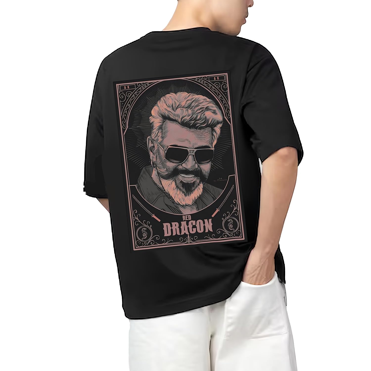 AROA Tshirt THALA Ajithkumar Model : 078 Men Cotton Printed Oversized/dropshoulder/Round Neck Black Tshirt for Men Women Unisex-picture-13