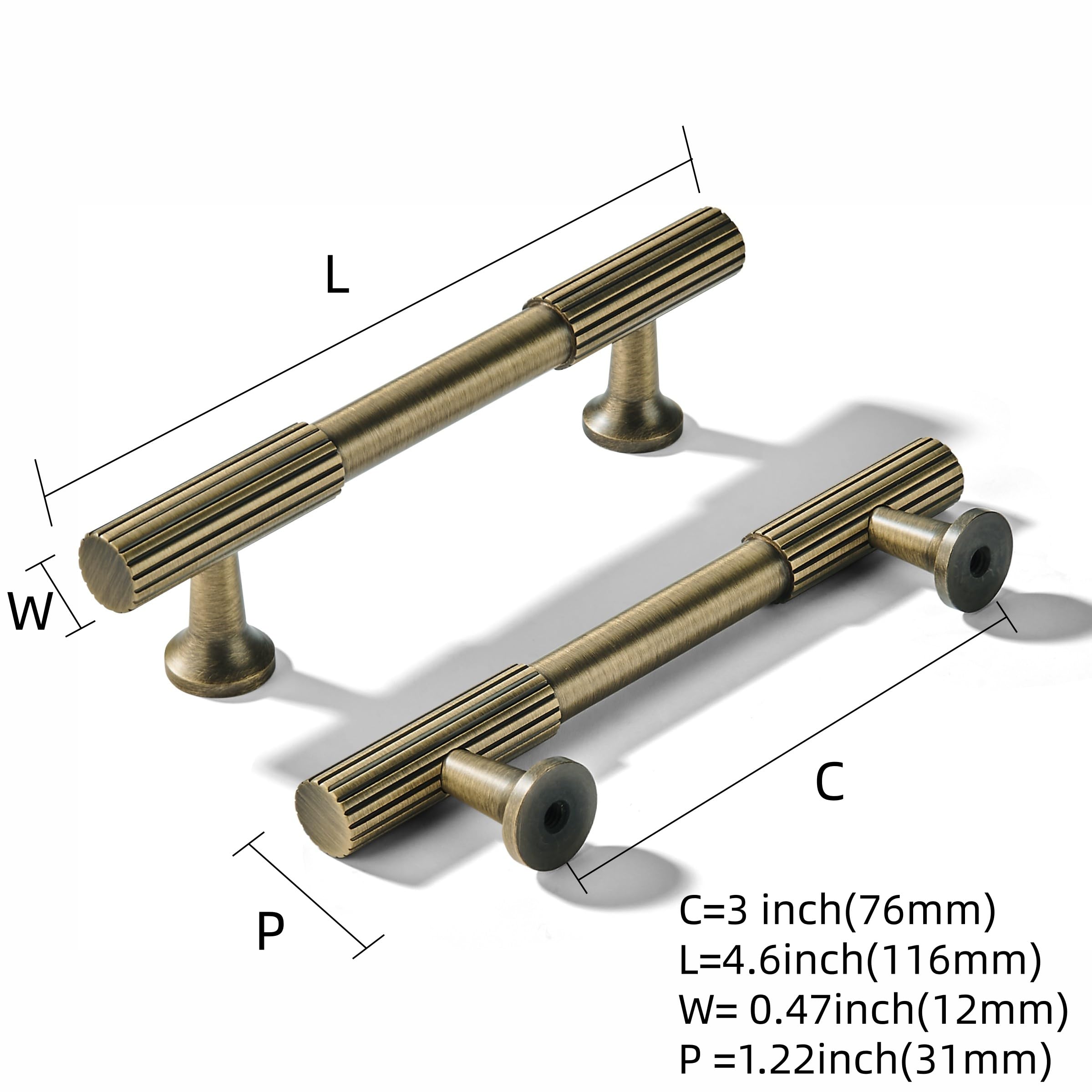 KHTUMEWARE-XB303 Antique Brass Cabinet Pulls CTC 3 in (76 mm) 5-Pack in Antique Brass — KHTUMEWARE