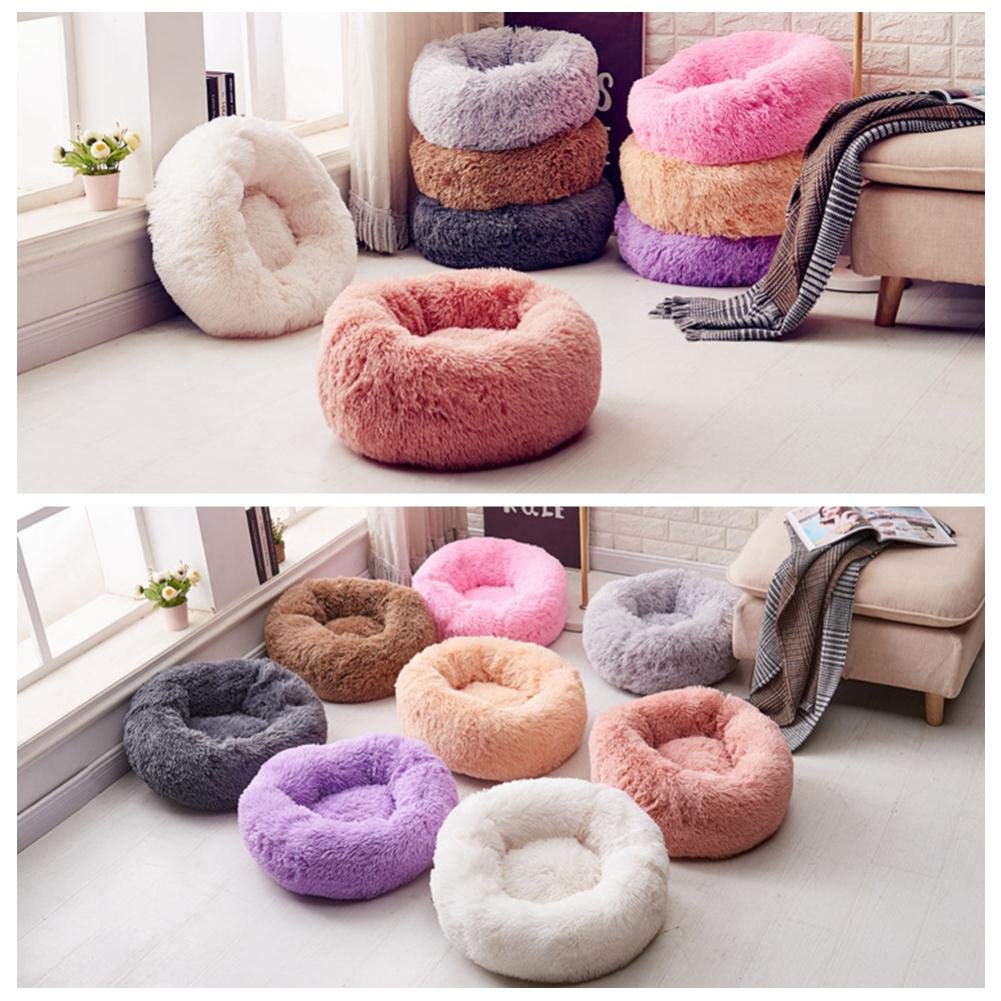 Letti per gatti Letto rotondo comodo e calmante per gatti Letto rilassante per cani Casa anti-ansia per gatti in pile Marshmallow Cuscino per gatti-bianco crema, diametro esterno 50 cm, Cina