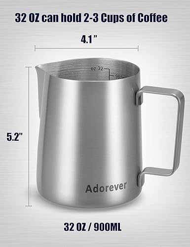 Miniatura 43 de Jarra espumadora de leche de 350 ml, 600 ml, 900 ml, 1500 ml y 2000 ml (12 onzas, 20 onzas, 32 onzas, 50 onzas y 66 onzas), de acero inoxidable