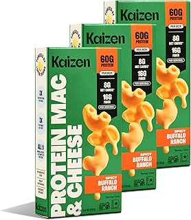 Kaizen High Protein Spicy Buffalo Ranch Mac & Cheese - Low Carb, Keto Friendly, High Fiber, Gluten-Free, Plant-Based, Non-GMO - 6.4 Ounces (Pack of 3)