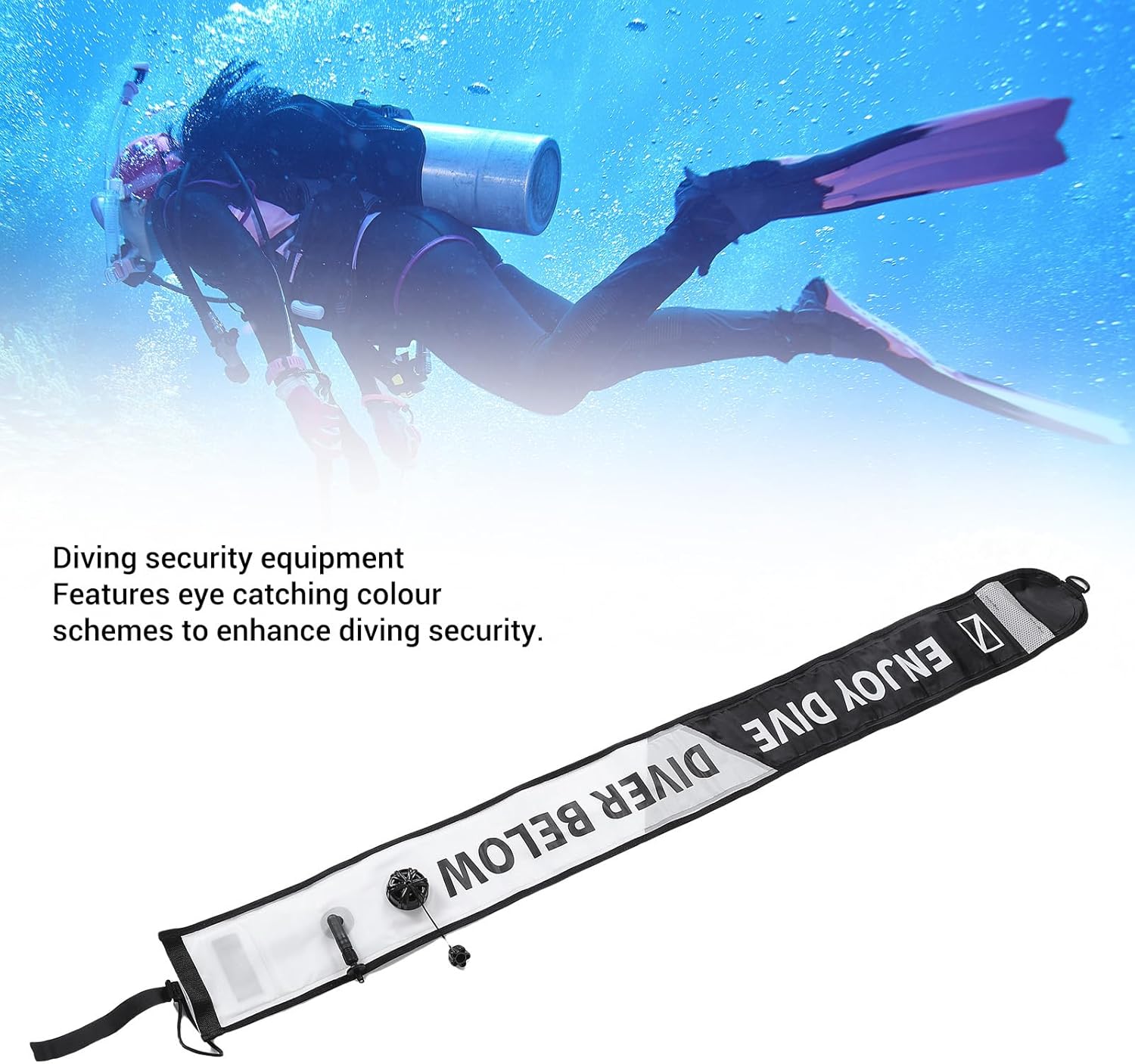 Scuba Diving Surface Marker, High Visibility Nylon SMB with Oral Inflation Tube for Diving Underwater Safety