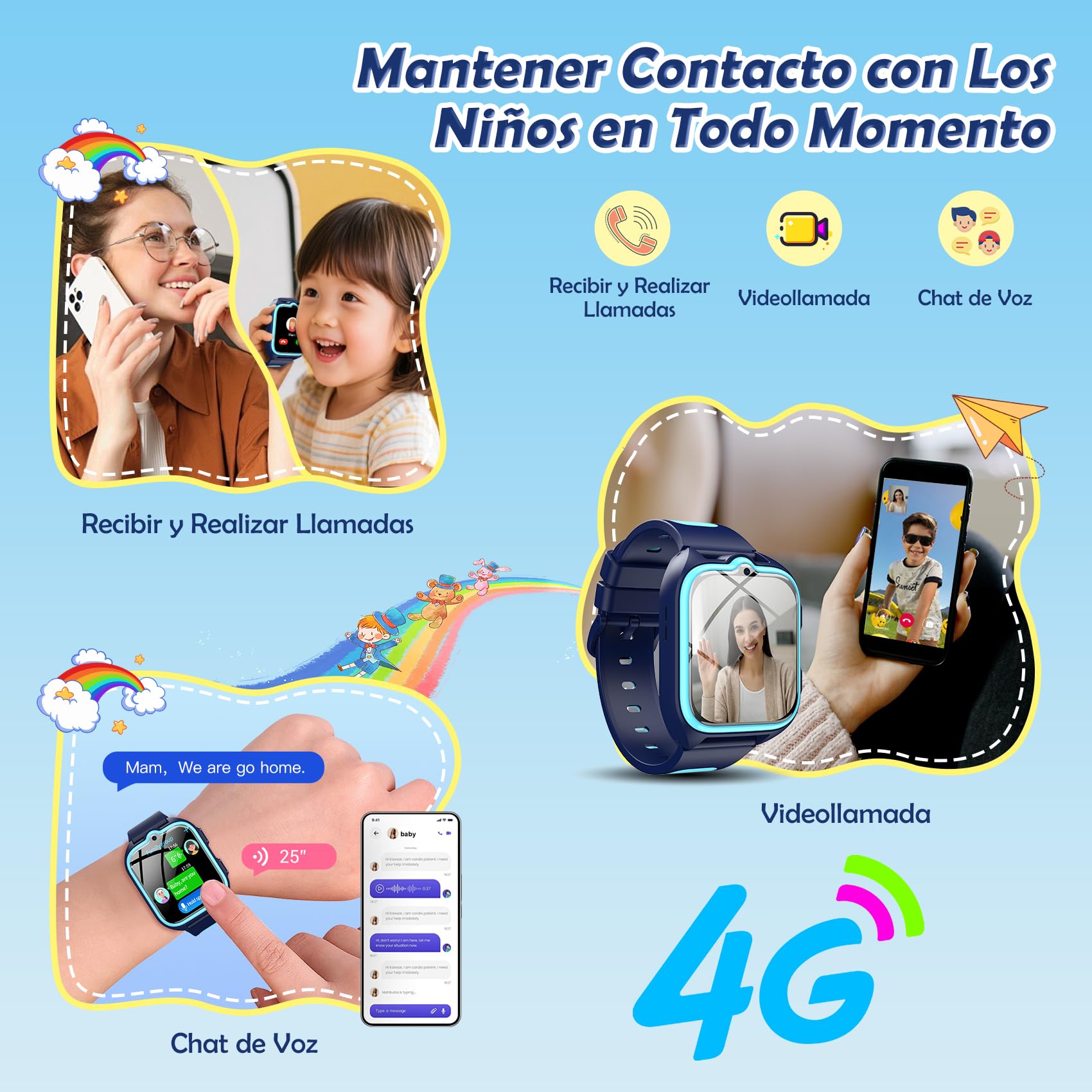 Reloj Inteligente Niño 4G, Smartwatch Niños con GPS, Videollamadas, Ilamadas, Chat de Voz, Modo Escuela, SOS, 1.75" Smartwatch con Linterna, Cámara, Podómetro, Calculadora, Reloj Niño y Niñas