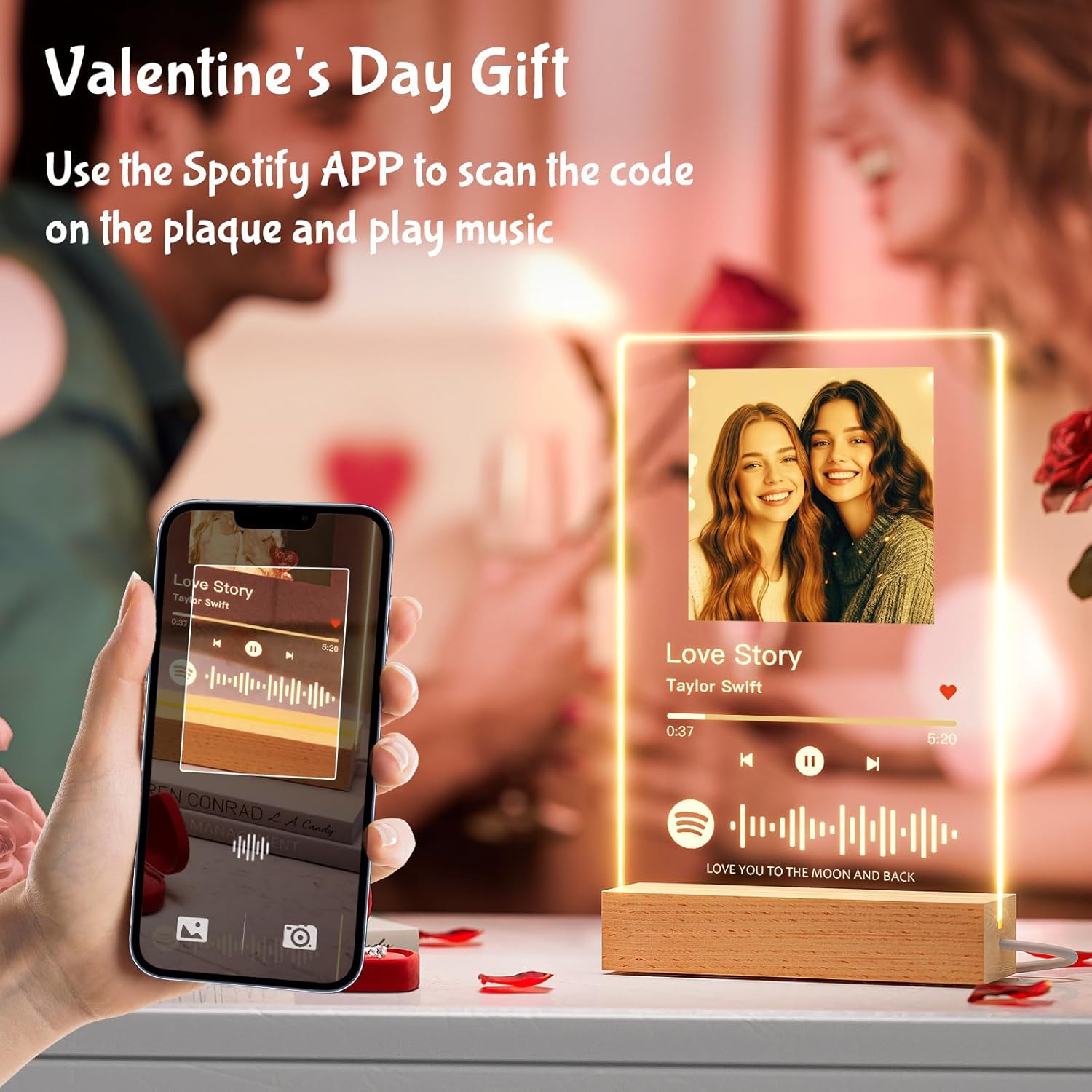 ALBK Custom Spotify Plaque Gifts with Photo - Custom Music Song Plaques with Picture, Personalized Anniversary & Valentines Day Plaques Gifts for Couple Boyfriend Girlfriend, Personalized Photo Frame
