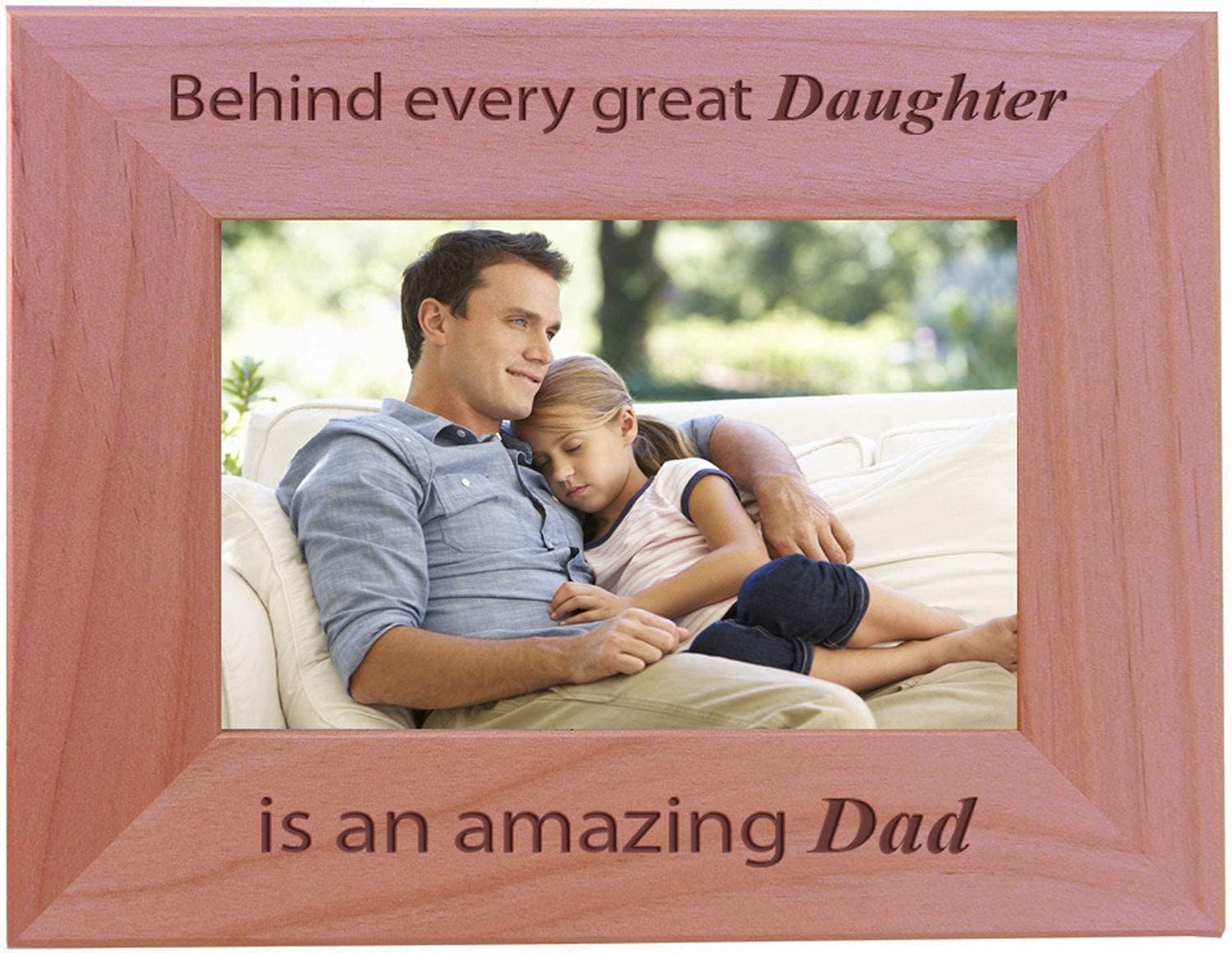 CustomGiftsNow Behind Every Great Daughter is an Amazing dad - Engraved Natural Alder Wood Picture Photo Wooden Frame (8x10 Vertical)