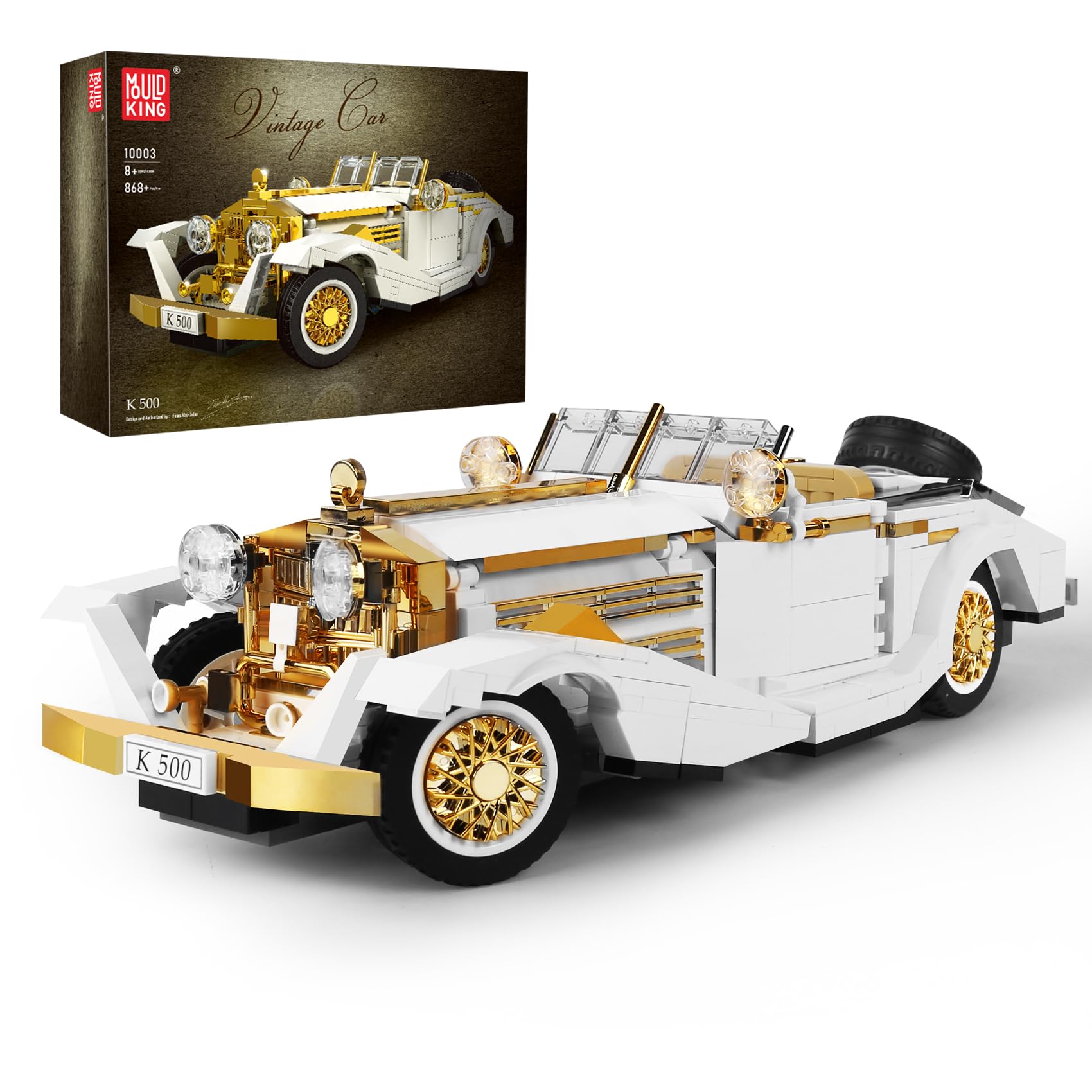 Mould King 10003 Classic Car Model Kit, MOC Vintage Car Building Blocks Set, Gift for Kids Age 8+/Adults Collections Enthusiasts (868+ Pieces, Static Version)