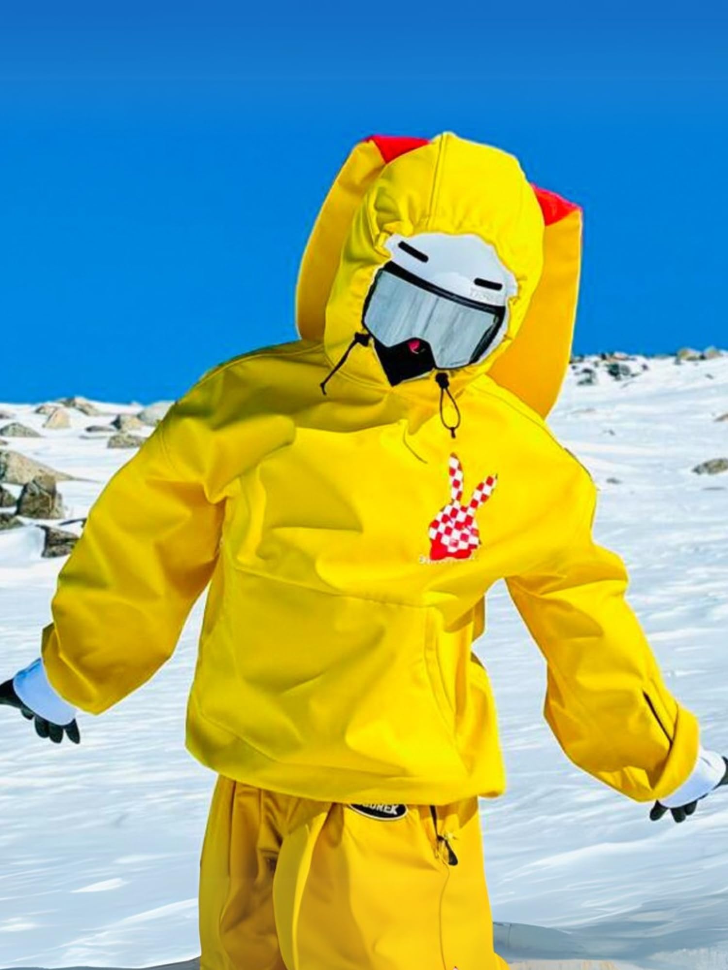 xwxwseui Doorek Iconic Rabbit Fleece Hoodie Oversized Ski Snowboard Snow Sweaters Snow Clothes with Pocket