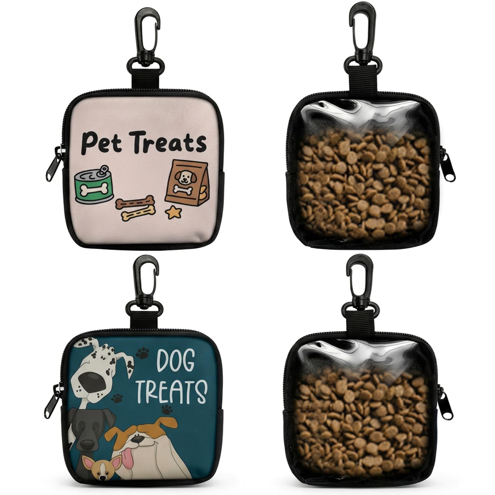 SurPse 2-Pack Dog Treat Bags for Walking, Dog Treat Bags, Dog Walking Accessories, Silicone Dog Treat Pouch,Cartoon Pet Treat Pouch Bundle for Dry Snacks, Puppy Outdoor Training and Travel Rewards