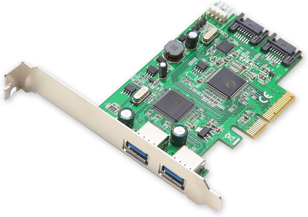 Syba SD-PEX50055 2 Port USB 3.0 and 2 Port SATA III PCIe 2.0 x4 Controller Card Green Grey