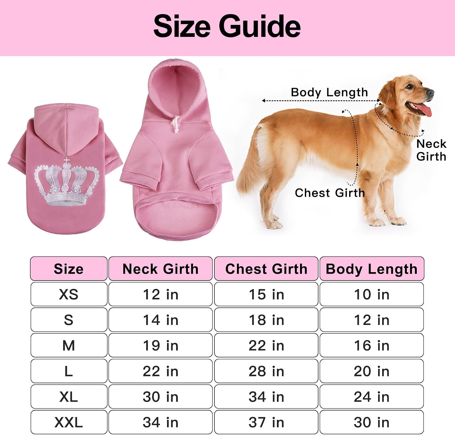 EXPAWLORER Prinecss Dog Hoodie for Girl - Hooded Dog Sweater with Leash Hole, Dog Cold Weather Clothes,Sweatshirt with Pocket, Pet Warm Outfit, Winter Coats for XS-XXL Dogs