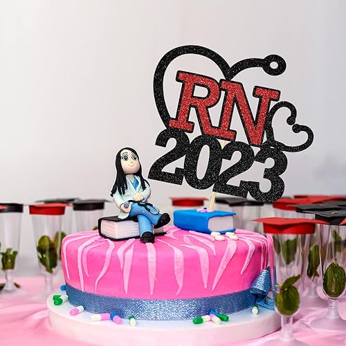 Miniatura 4 de RN 2023 - Decoración para tartas de graduación de enfermeras de clase 2023, felicitaciones de secundariauniversidad, decoraciones de fiesta de