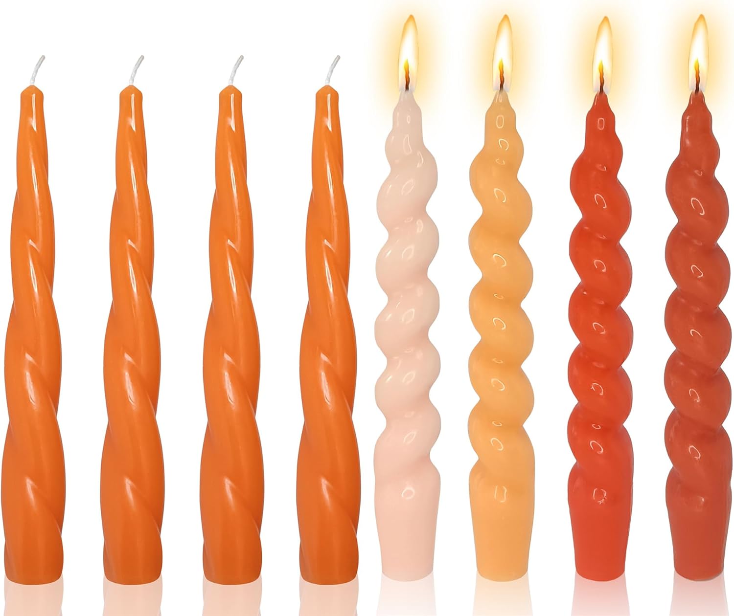 8pcs Spiral Taper Candle Orange Candlesticks - 7.5 INCH Blend Candles Sticks Fall Twisted Candles Short Tapered Candles