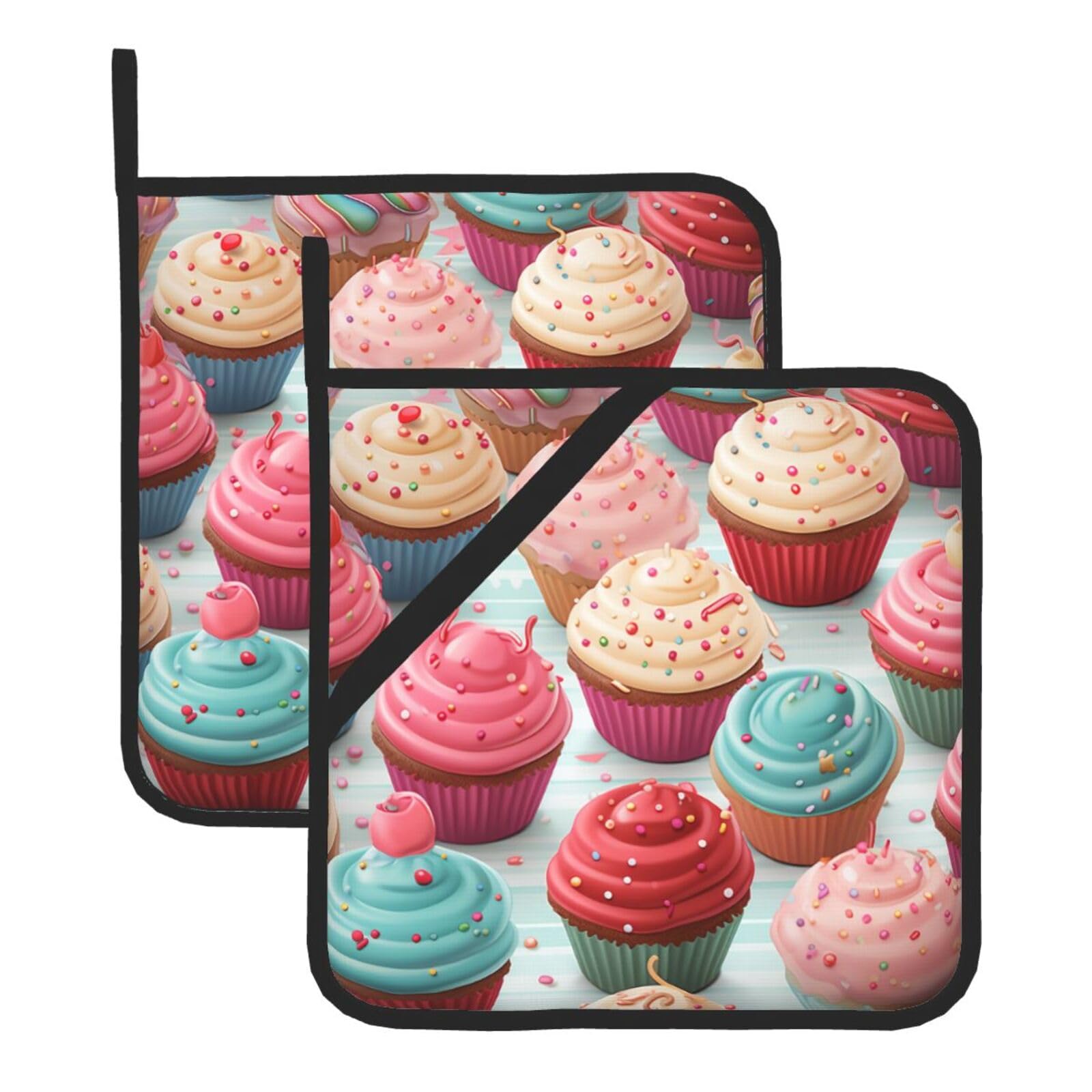 2 Pack Colorful Sweet Lollipop Cupcake Donut Pot Holders for Kitchen Heat Resistant Pot Holders with Pocket Oven Potholders Washable Hot Pads for Cooking Baking Oven Pans Trivet 8x8 Inches