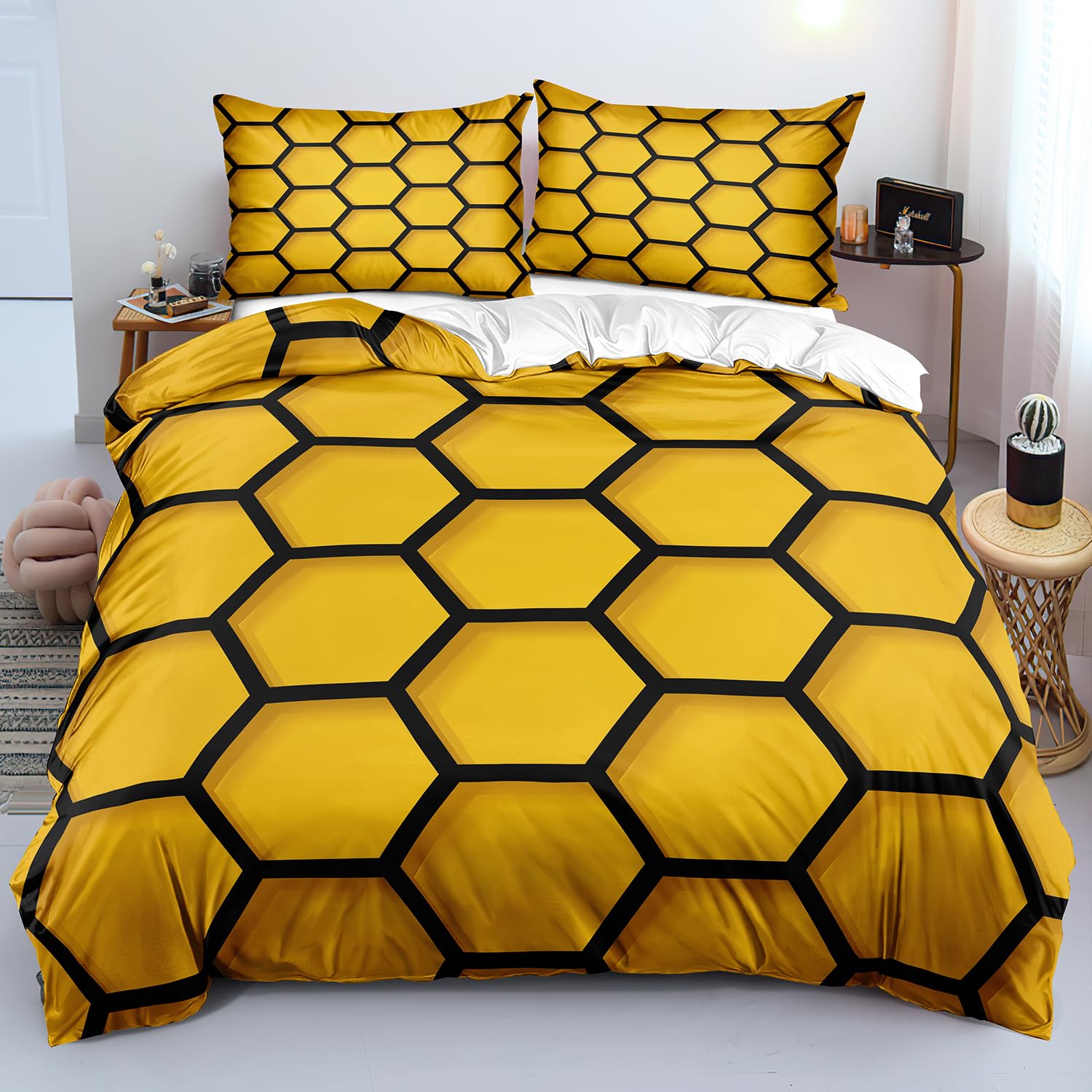 Housse de couette motif nid d'abeille infroissable 140x200 parure lit entretien facile