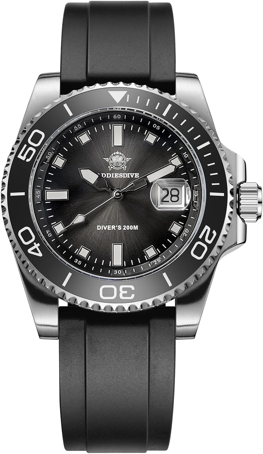 Mens Dive Watch Analog Quartz Movement Easy to Read Dial Date Display 200 M Waterproof BGW9 Luminous Casual Watches for Men with Rubber Band