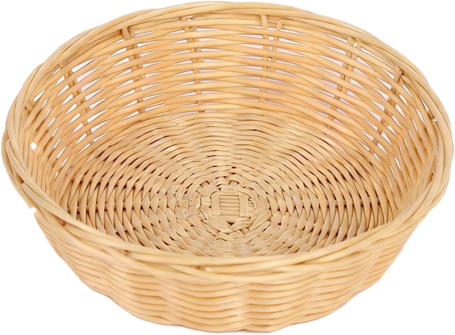 10 Pcs Plastic Rattan Woven Round Food Serving Baskets, 8.7 in / 22 Cm, Yellow, for Fruit Vegetable Storage, Snack Home Sundries, Kitchen Restaurant Tabletop