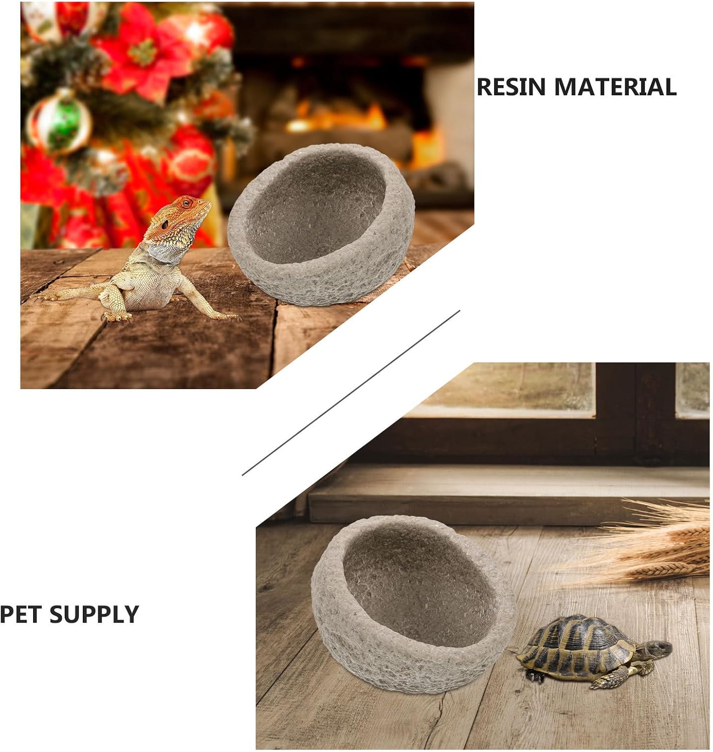 LALAFINA 2pcs Resin Reptile Feeding Bowls Imitation Stone Water and Food Basins Heavy-Duty Stable Design for Terrarium Pets Reptiles and Lizards