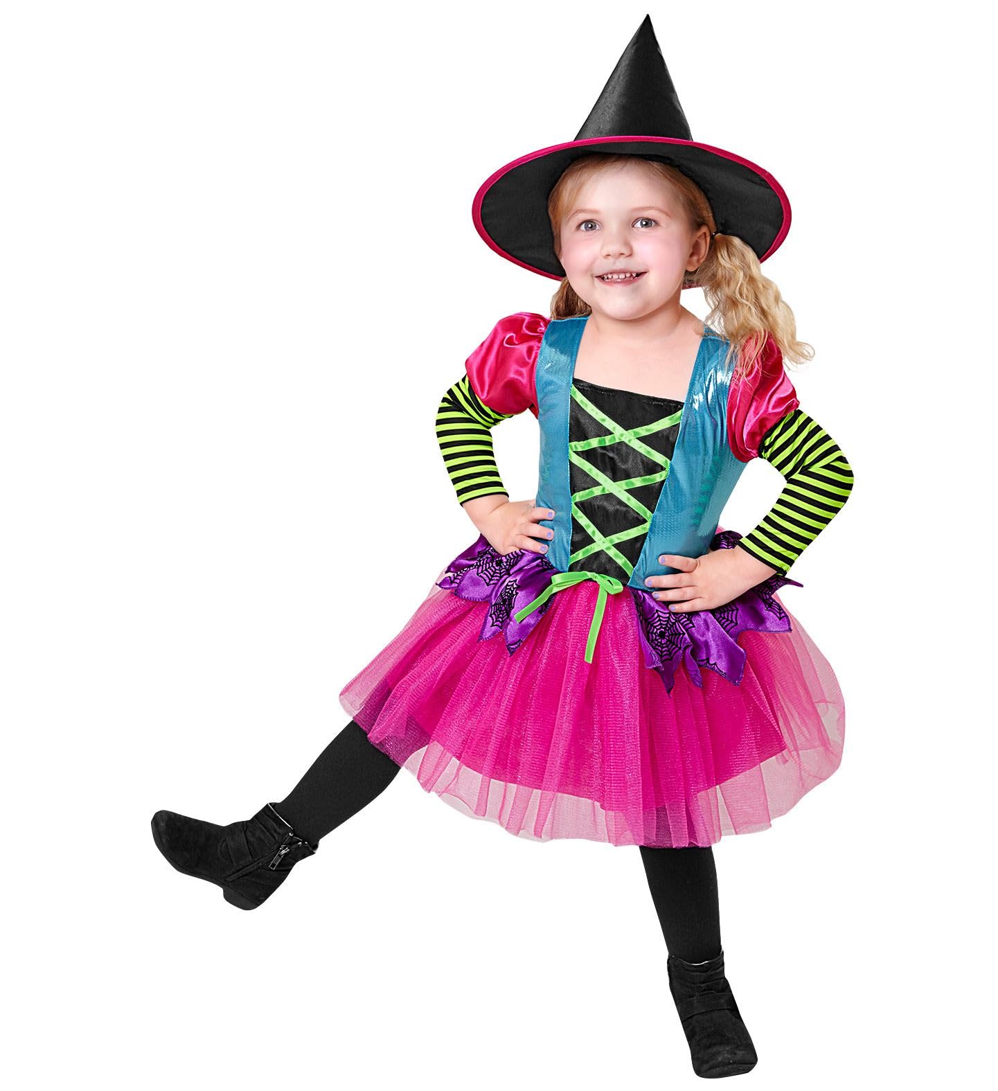 W WIDMANN MILANO Party Fashion Kinderkostüm Hexe, Kleid, Hut, Halloween, Karneval, Mottoparty