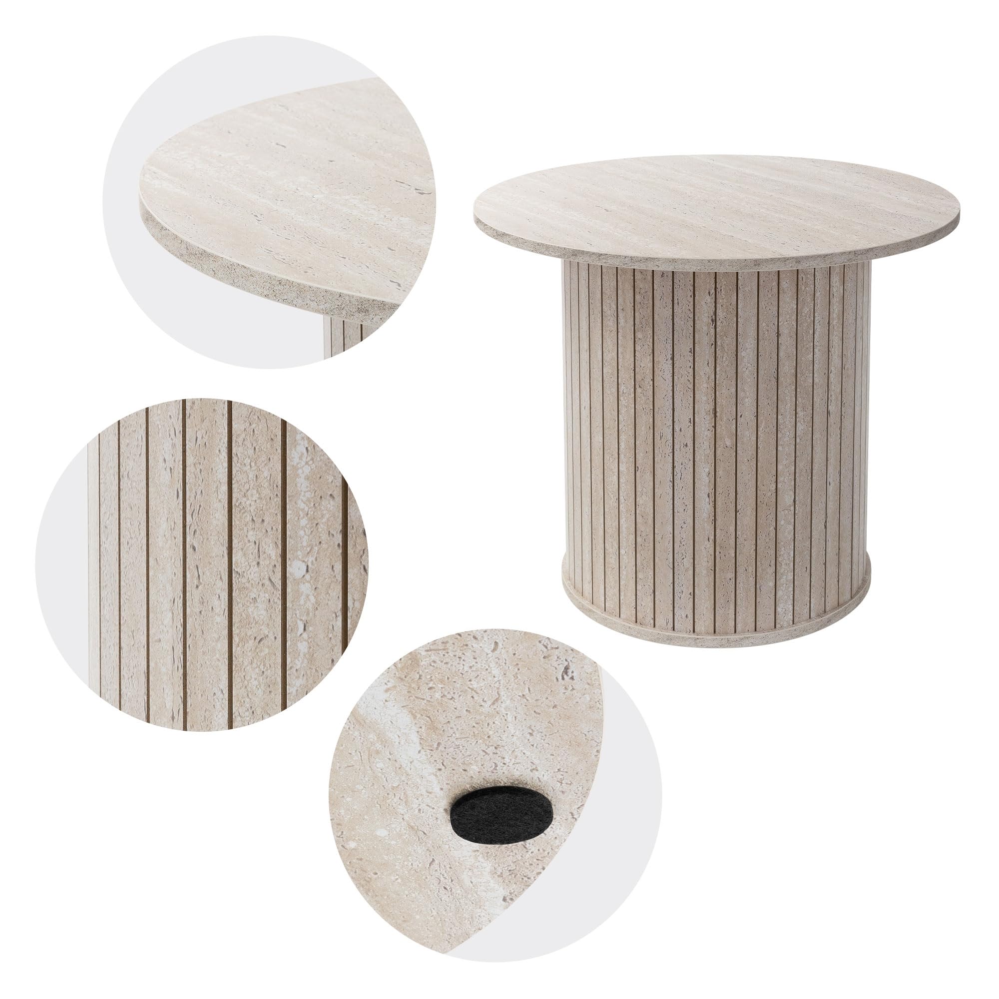 ML-Design Couchtisch rund Ø60 x 50 cm, Stein-Optik, Beige, Wohnzimmertisch mit überstehender Tischplatte, Beistelltisch ideal für Wohnzimmer, Kaffeetisch im modernen Stil, Sofatisch für Tee und Kaffee