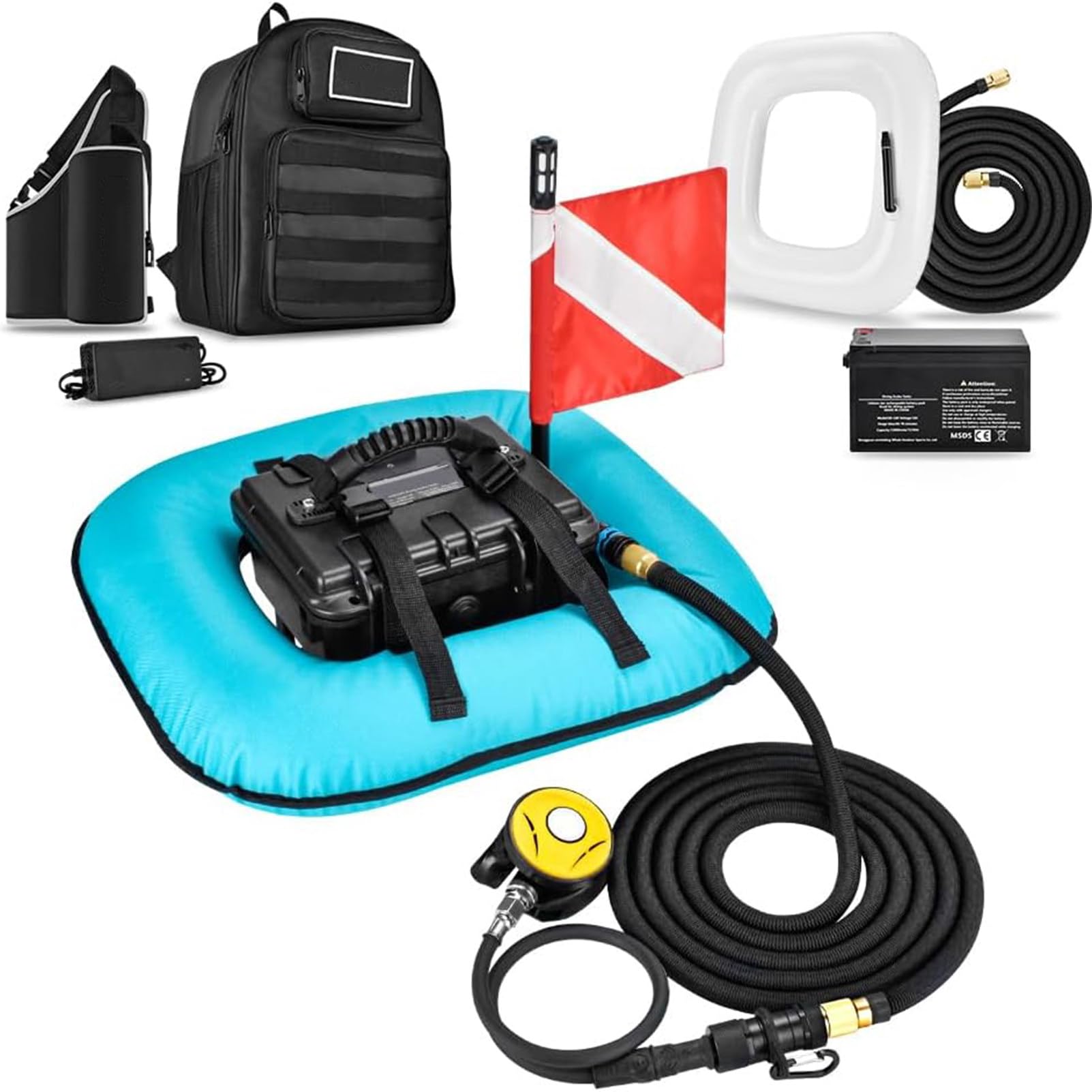 NzEupno Battery Scuba Diving Ventilator, Rechargeable Power Dive System, Tankless Dive System with Breathing Hose & Regulator for Recreational Diving Blue-2Battery