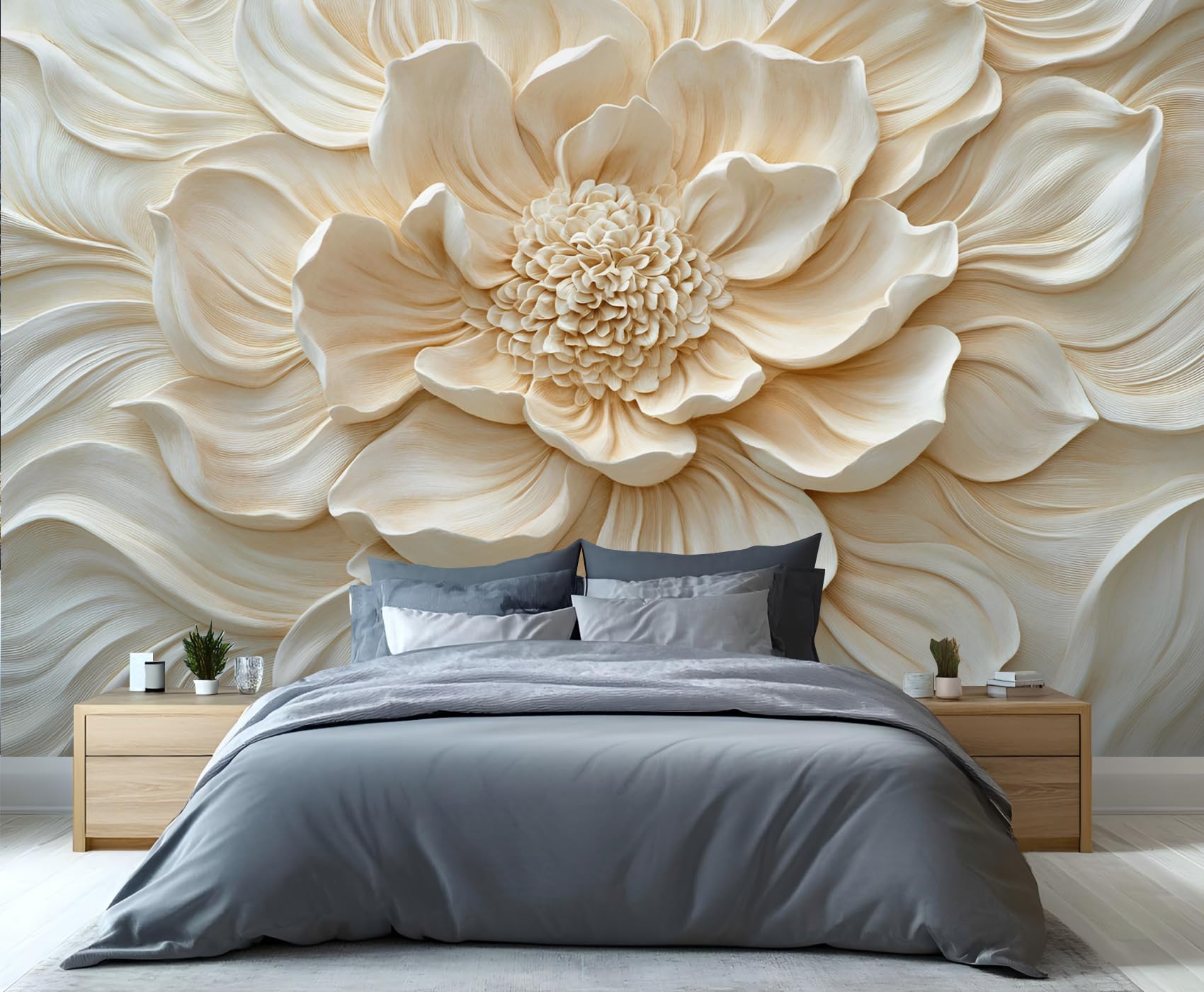 GIVLWF Floral Wallpaper, 3D Embossed Flowers Bedroom Wallpaper, Elegant Pastel Wall Paper for Living Room, Not Self Adhesive Retro Wall Mural, Simple Large Mural & Room Decor