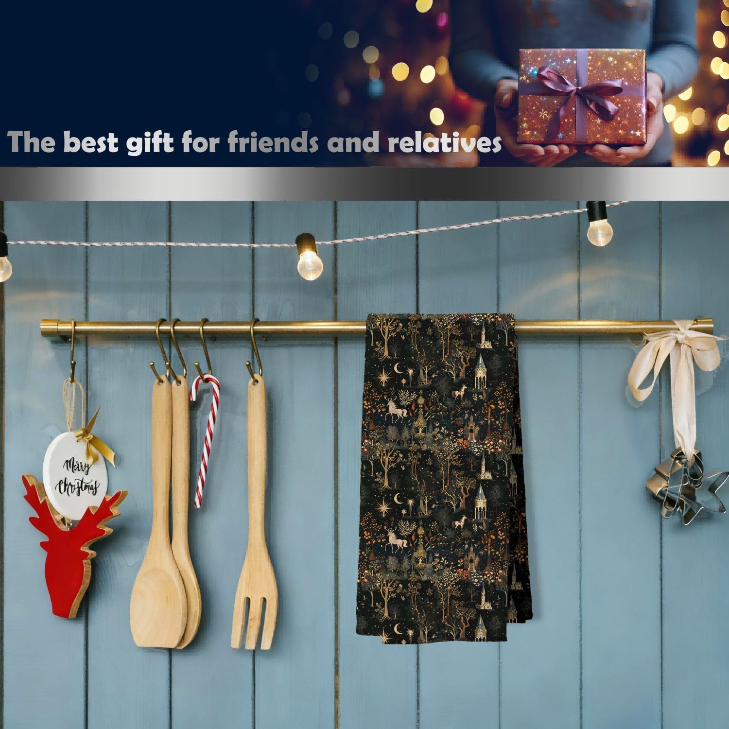 Gothic Medieval Dark Forest Kitchen Dish Towels, Cottagecore Witchy Boho Celestial Whimsical Forest Horse Castle Decorative Hand Tea Towels for Bathroom Kitchen, 16x24 Inches - Image 5