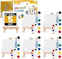 ESRICH 5-Pack Mini Acrylic Paint Set with 4x4in Canvases, Easels, Brushes & Palettes - Kids Adults Painting Party Kit, St. Patrick's Gifts