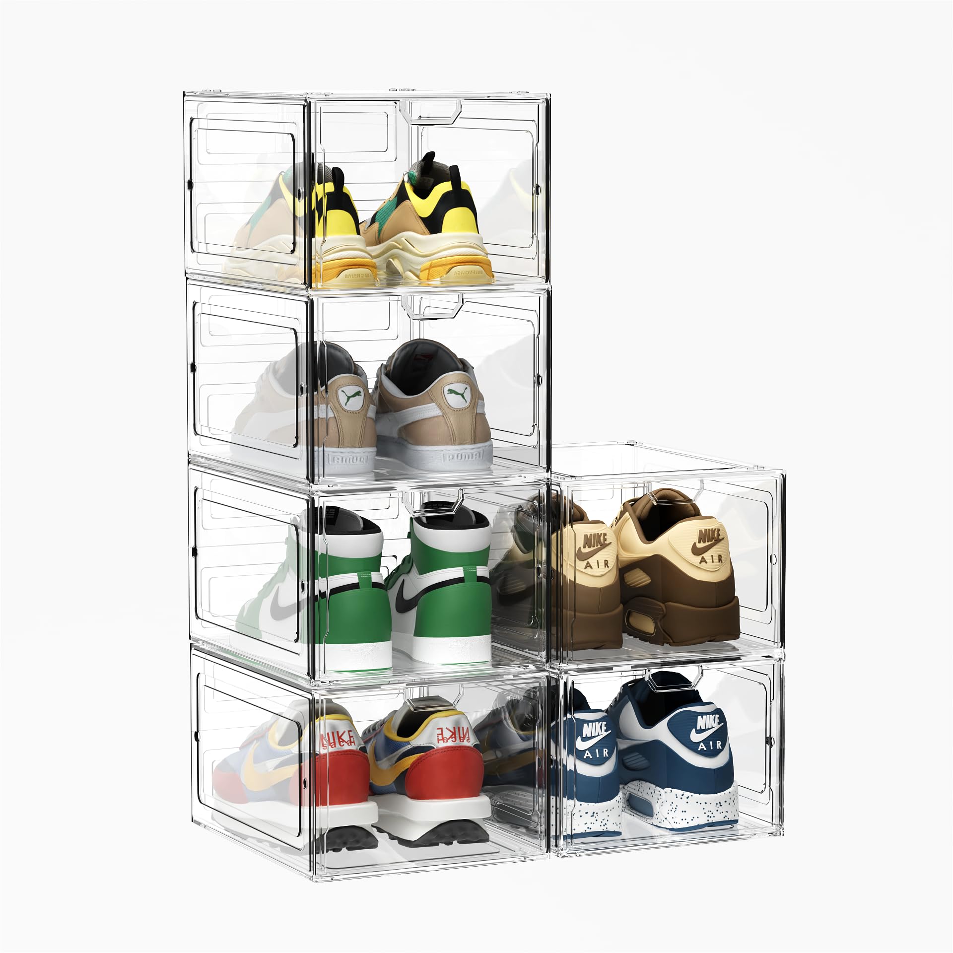 jphoiy box Cajas de Zapatos,6 Cajas Apilables Zapatos,Cajas Zapatos Transparentes de Plástico Transparente Apilables Contenedores Organizadores de Zapatos con tapas para Mujeres/Hombres