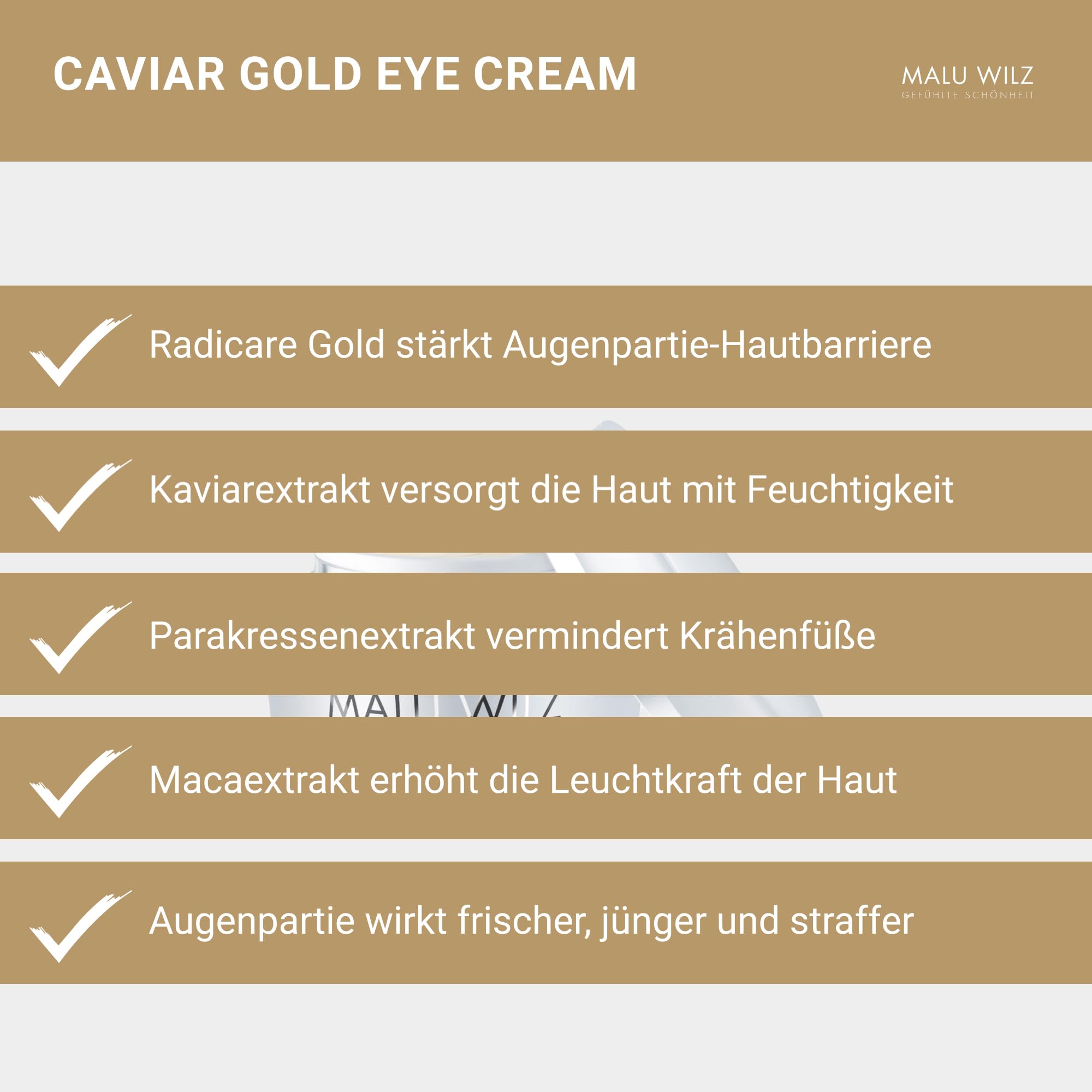 Malu Wilz Caviar Gold Eye Cream 15ml I Augencreme gegen Falten und Augenringe I Reichhaltige Augenpflege mit Kaviar Extrakt für frische Augenpartien