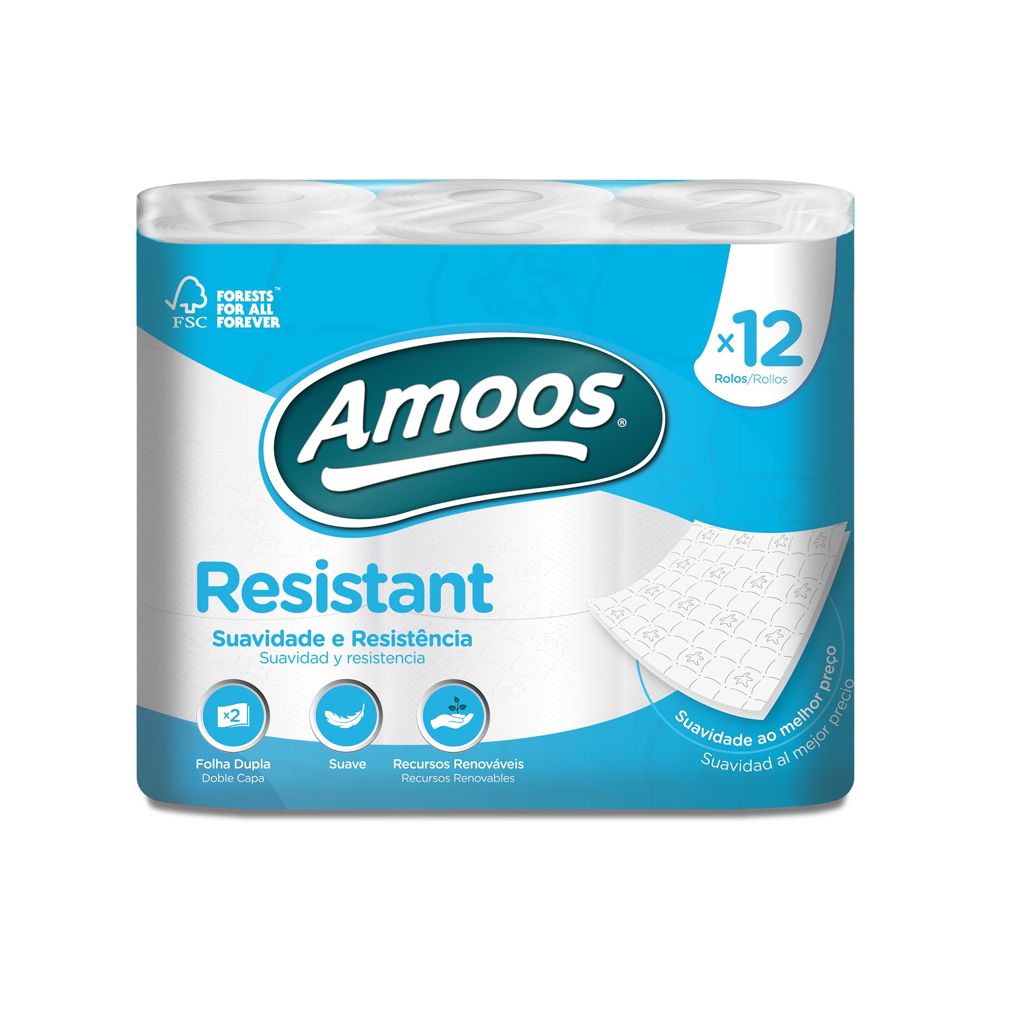 Amoos Resistant Lot de 6 paquets de 12 rouleaux de papier toilette 2 couches
