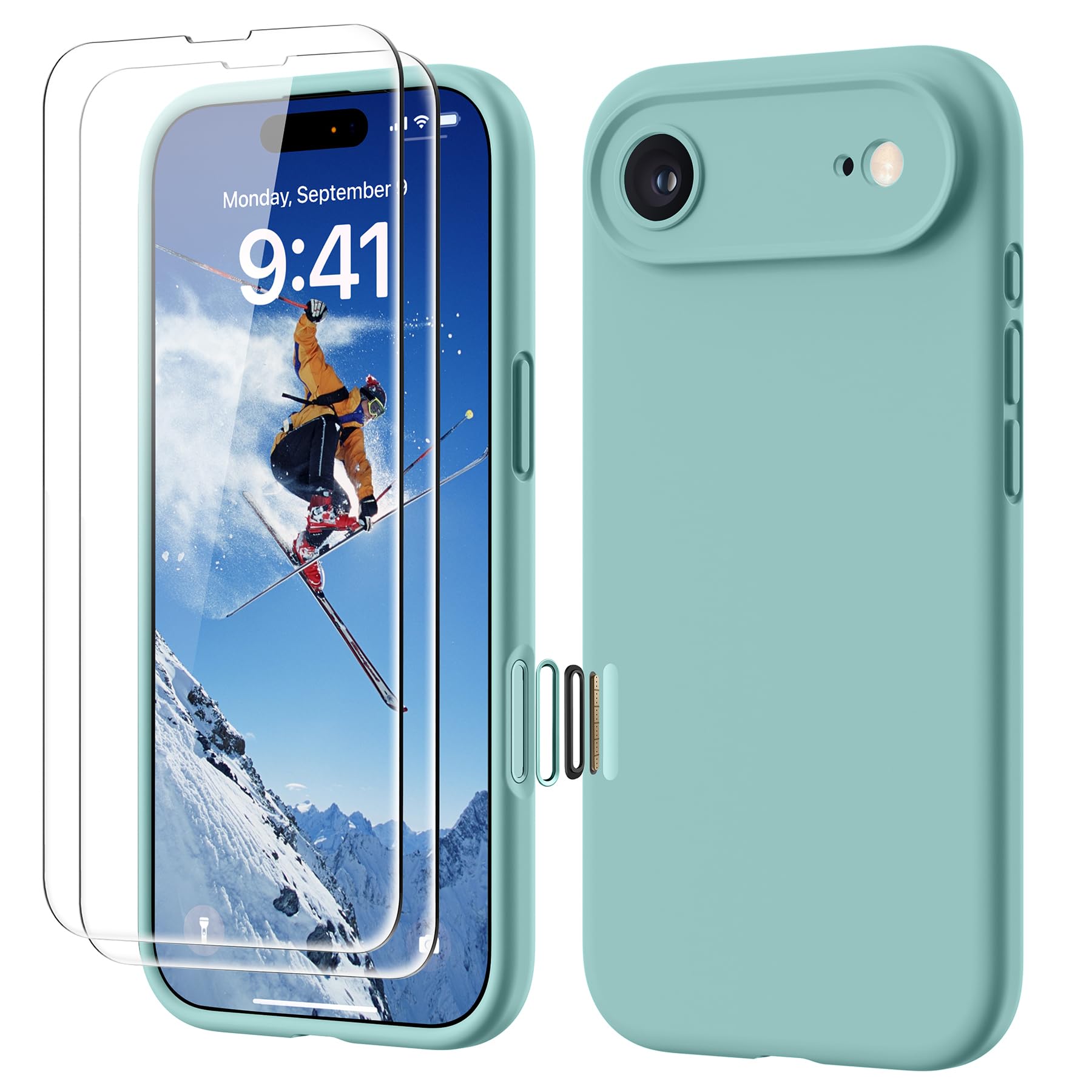 GOODVISH 3 in 1 Silicone Cover per iPhone Air 6.5", Custodia con 2x Vetro Temperato [Pulsante Controllo Fotocamera] 360° Protezione Anticaduta Case per Cellulare Antiurto Resistente, Teal