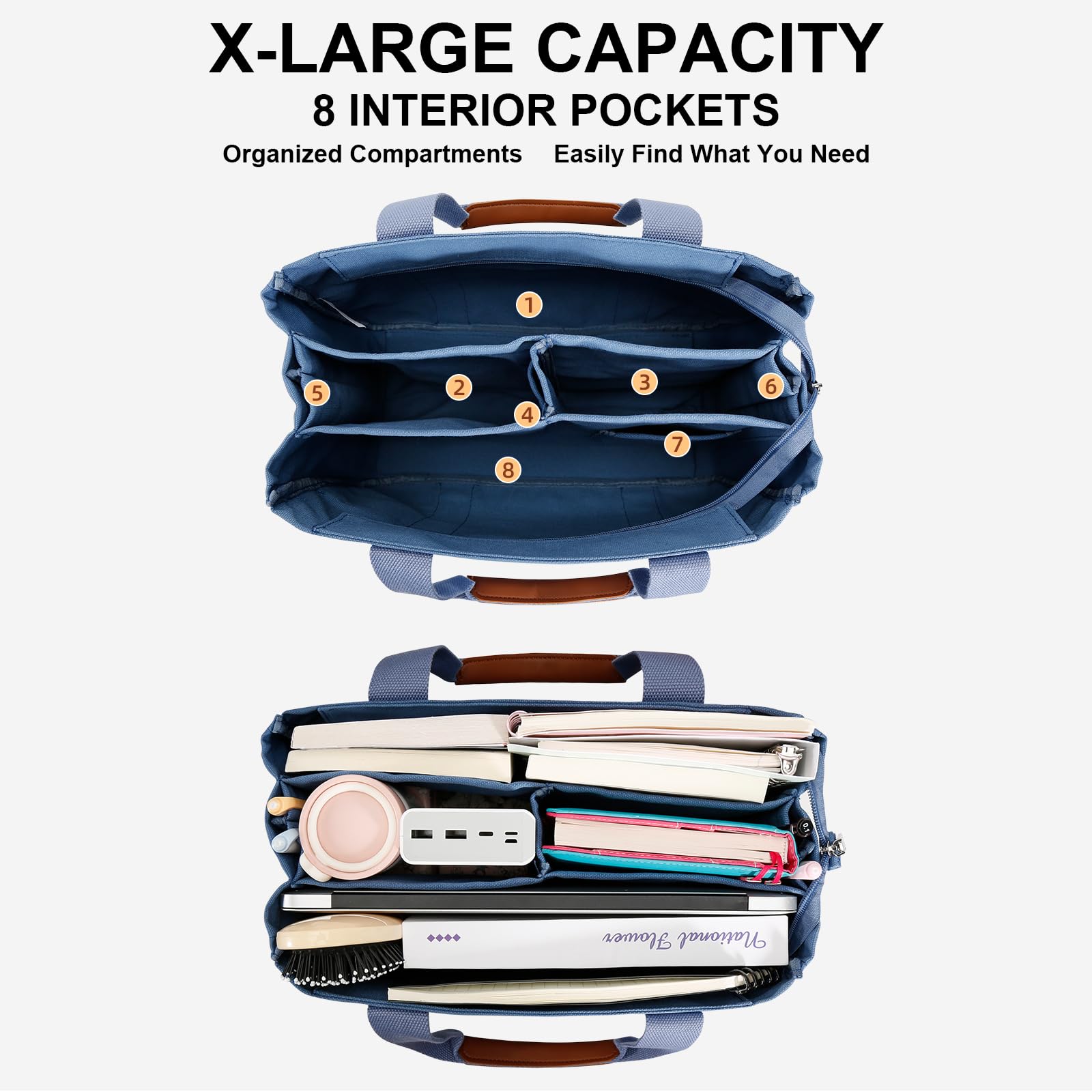 KKXIU Canvas-Tragetasche für Damen, mit Reißverschluss und Fächern, Umhängetasche, groß, Bibel, Kuriertasche mit Taschen