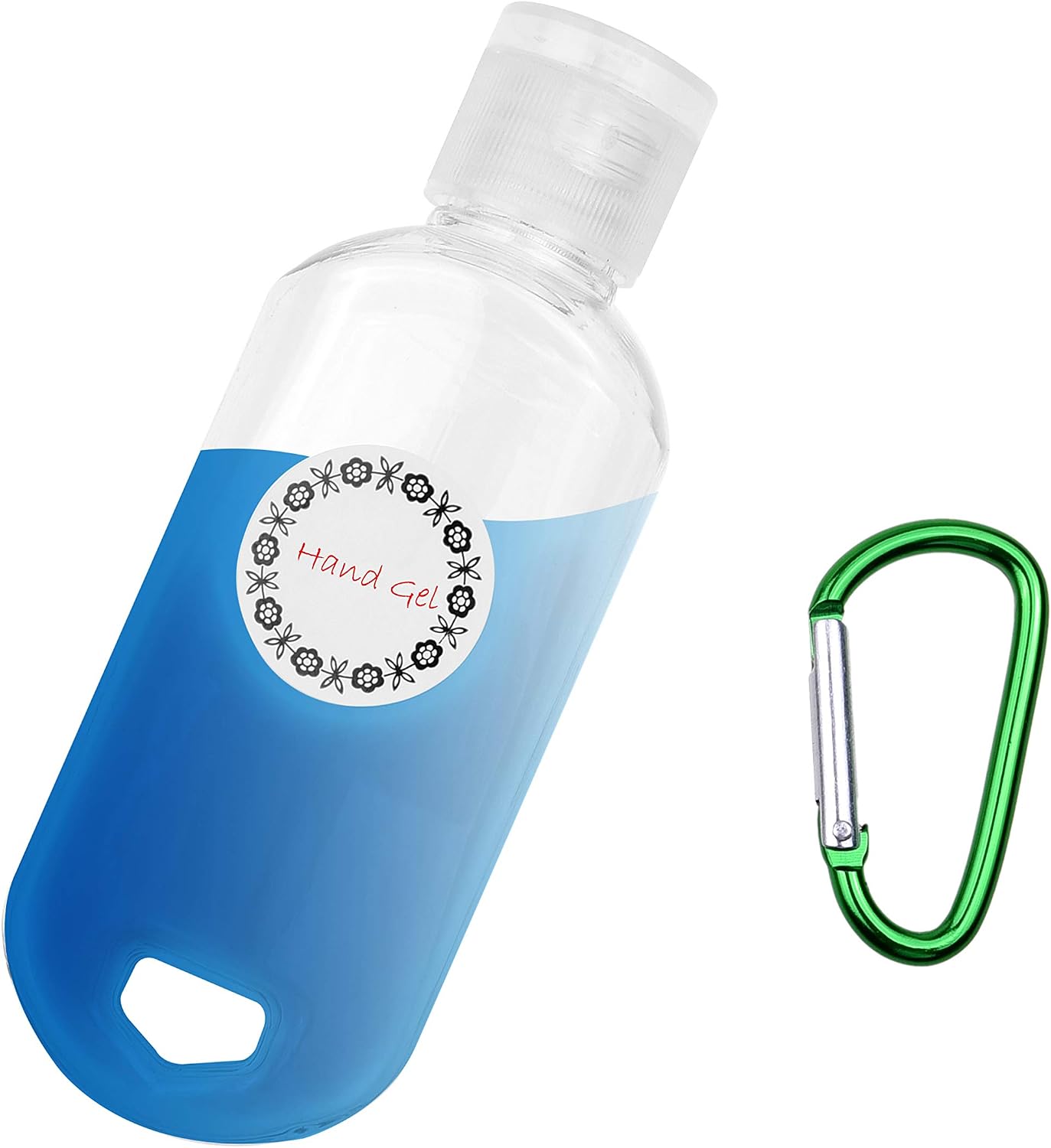 Kare & Kind Clear Portable Travel Bottles - 4x Empty Bottles with Flip Top Caps, 4x Carabiner, 1x Sticker Label Sheets - up to 50 ML -For Hand Sanitizers, Disinfectant Alcohol, Liquids, Toiletries