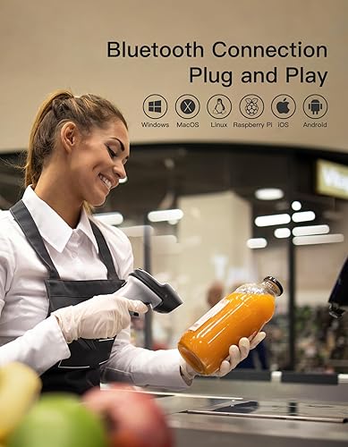 Vista 8 de Inateck Escáner de código de barras 2D, escáner de código QR inalámbrico Bluetooth con aplicación AI y SDK, duración de la batería de 180 días
