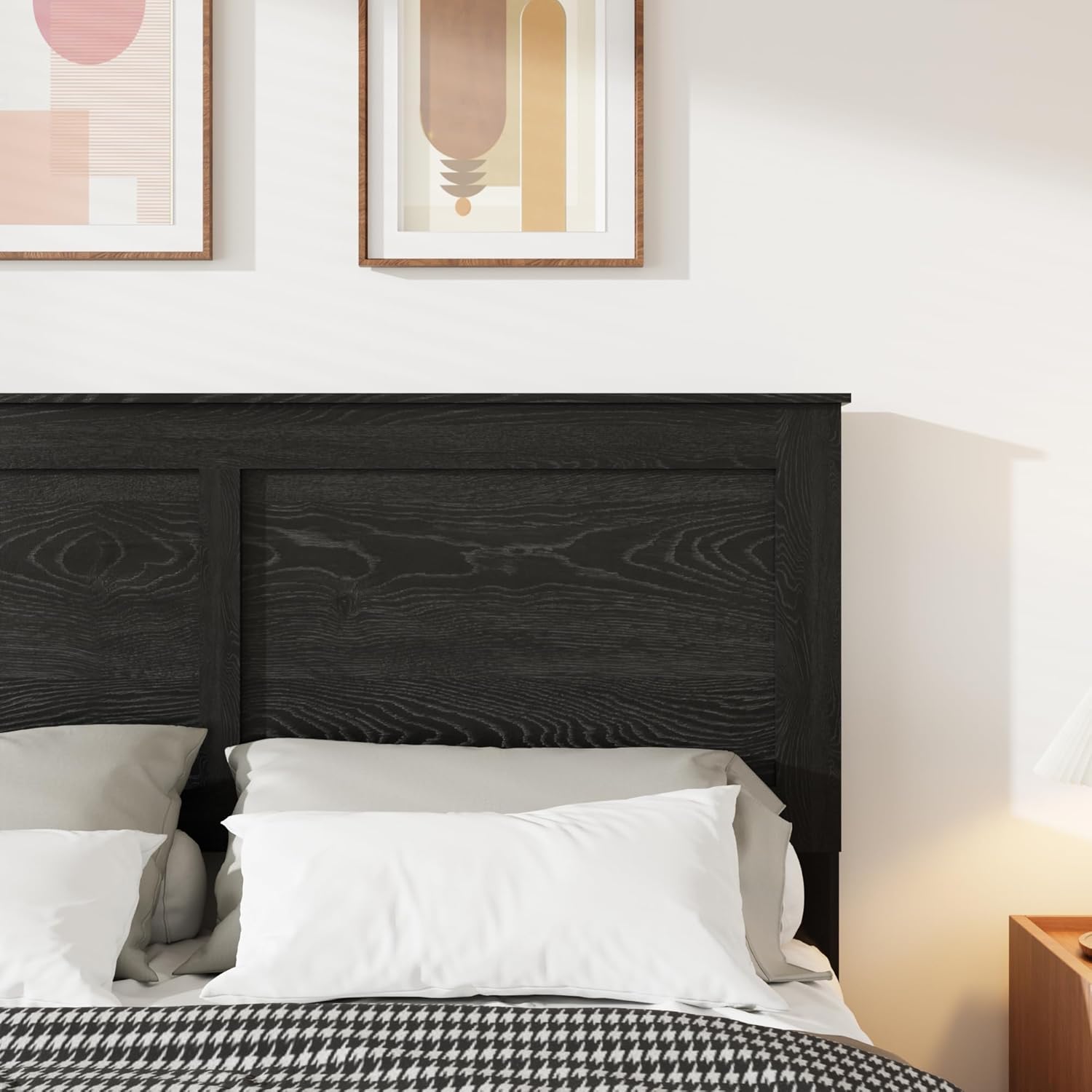 Wooden Bed Frame Queen Size with Headboard, Rustic Farmhouse Bedframe with Wood Slat Support, No Noise, No Box Spring Needed, Easy Assembly, Black