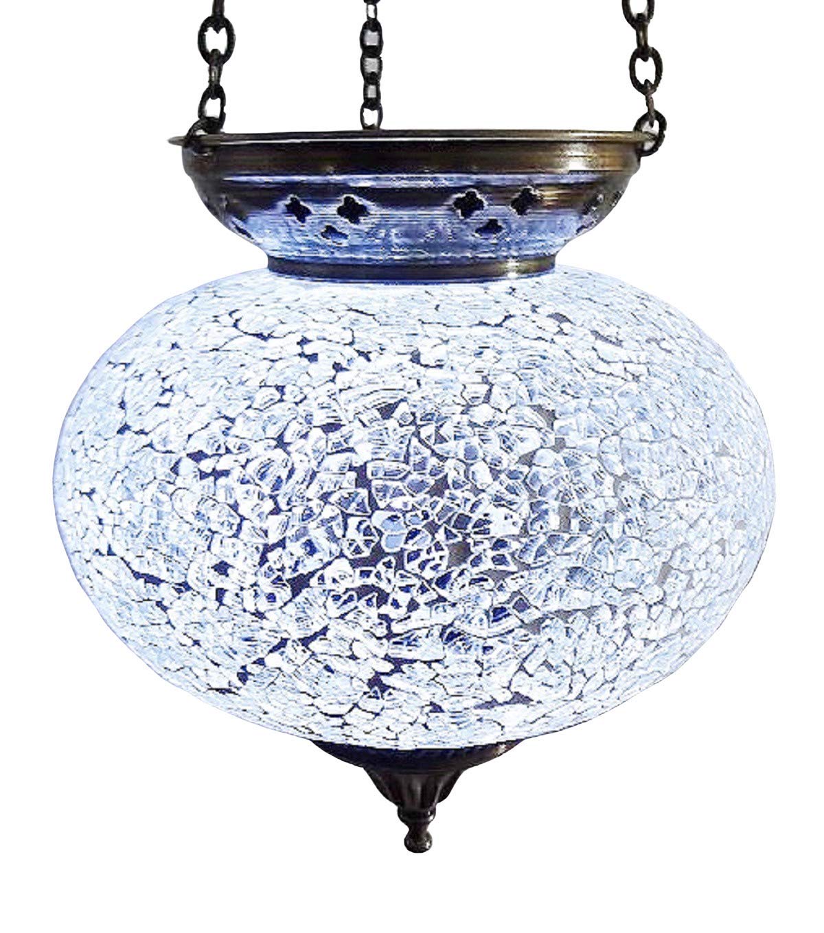 Seajel Lamp 4 Moroccan Turkish Mosaic Hanging Candle Holder Lantern Bronze Effect Handmade Unique Crushed Glass Tiffany Style White Lamp
