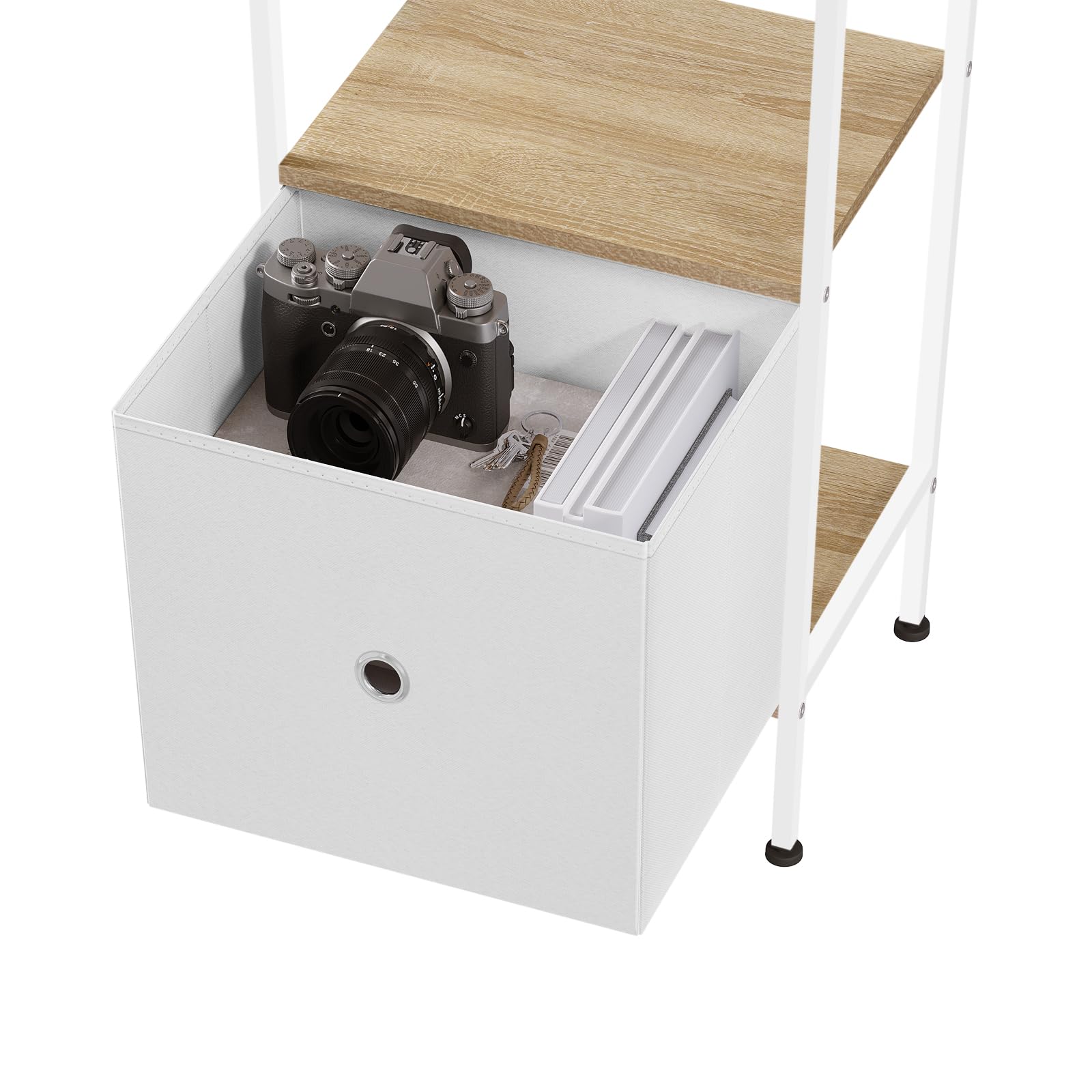 WOLTU Standregal mit 5 Ebenen, Bücherregal mit Schublade, stehendes Regal mit Metallrahmen, für Wohnzimmer Arbeitszimmer Homeoffice Schlafzimmer, modern, Helle Eiche + Weiß, RGB63whe