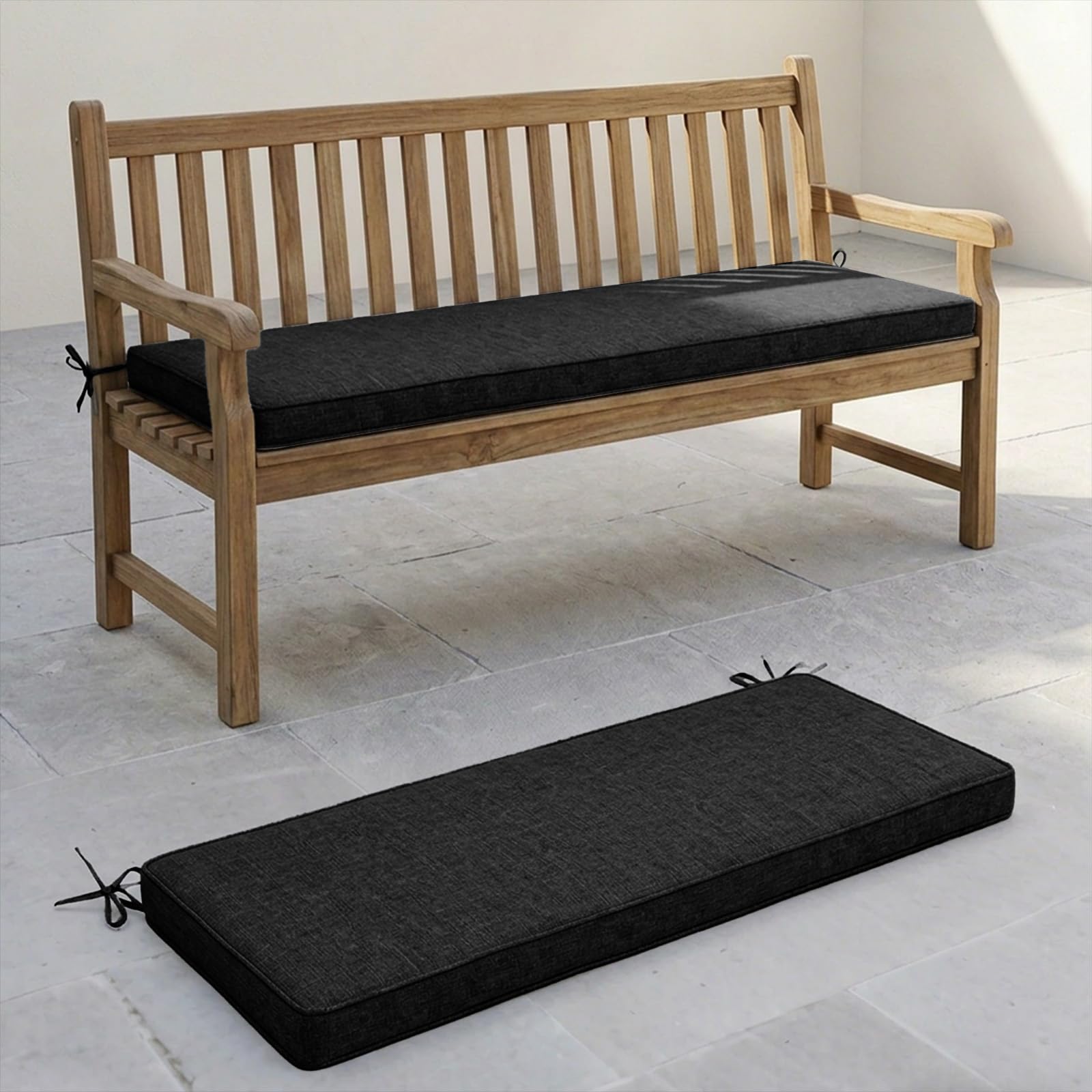 Aocase Extra Thick 5 cm Comfort Washable Linen Bench Cushion 85x30cm, 2/3/4 Seater Bench Cushion, Piano Bench Cushion Replacement with Ties Indoor Outdoor Non-Slip Seat Pad,Long Chairs,Black