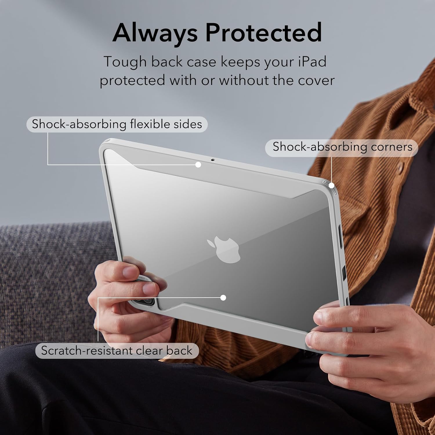 ESR for iPad Pro 12.9 Inch Case (2022/2021), iPad Pro 12.9 Case 6th/5th Generation with Pencil Holder, Detachable Magnetic Cover, Vertical Stand, Auto Wake/Sleep, Rebound 360 Series, Grey