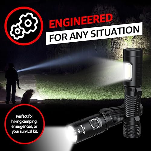 Miniatura 7 de Linterna, linterna LED magnética, pequeña linterna EDC potente A5 con luz lateral COB, 700 lúmenes, 6 modos, 2 tipos de baterías, impermeable para