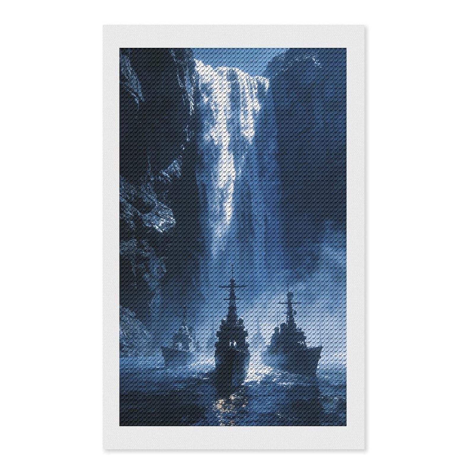 FekiLoot Waterfall Navy Paint by Numbers Kit for Adults Beginner DIY Diamond Dots Paintings Round Full Drill Diamond Art Kits Picture Diamond Art Painting Kits for Home Decor 12"x20"