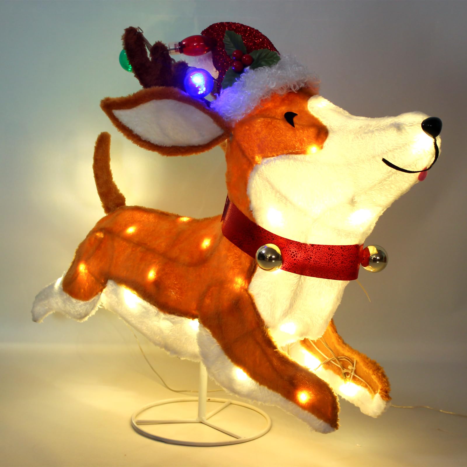28” Christmas Dog Lighted Decoration for Indoor Outdoor,Christmas Corgi Dog Display with LED Lights, Christmas Puppy Lighted-up Decor