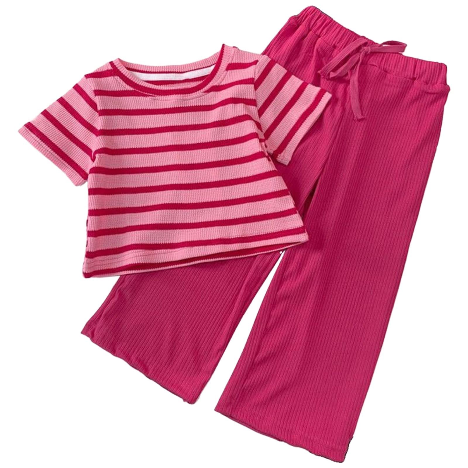 Ensemble d'été sans manches bébé fille tenue rayée rose 6-7 ans